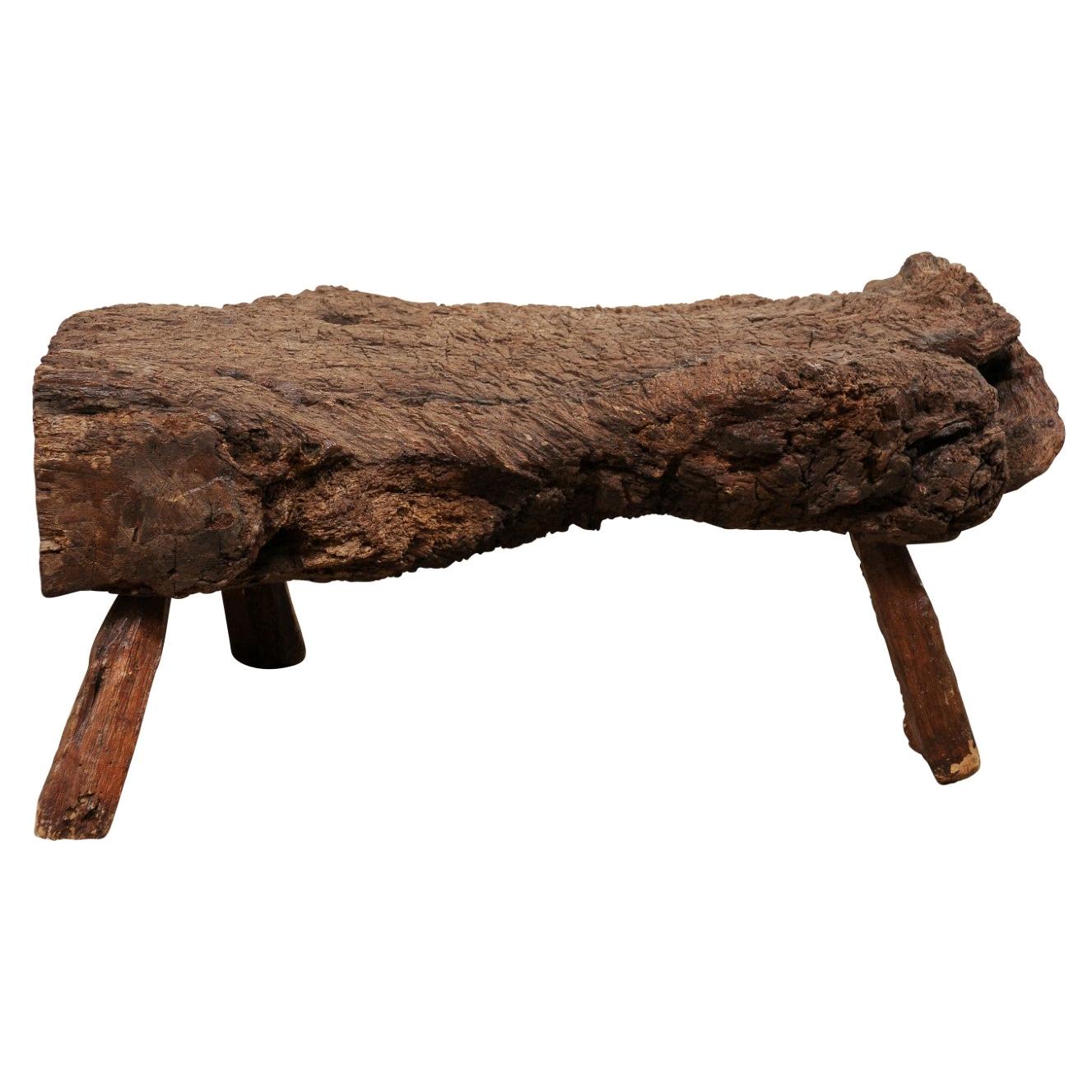 Spanish Petite-Sized Knobby Live-Edge Burl Wood Table or Stool on Limb Legs