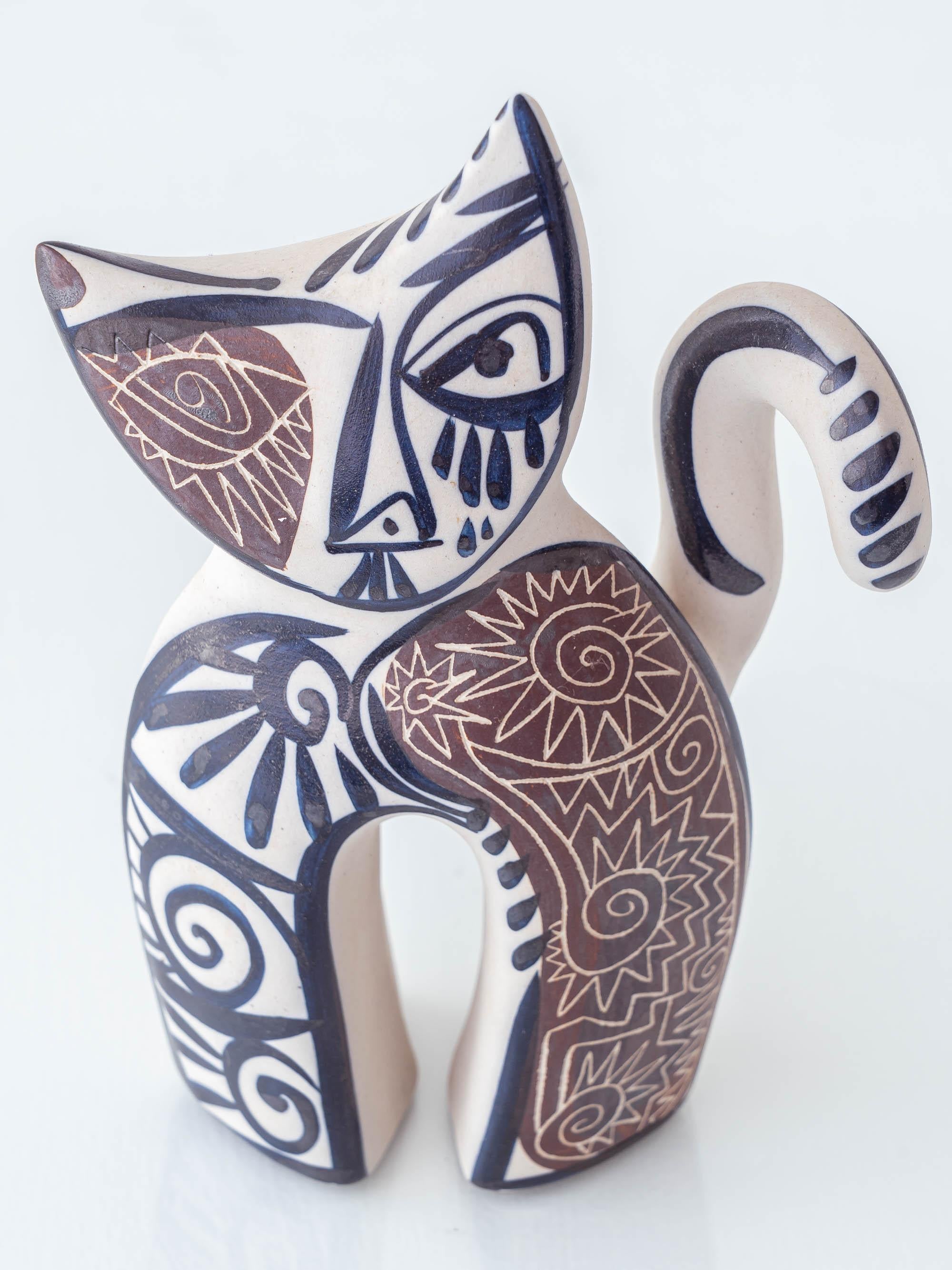 Dipinto a mano Gatto cubista spagnolo in stile Picasso in ceramica di Otero Regal in vendita