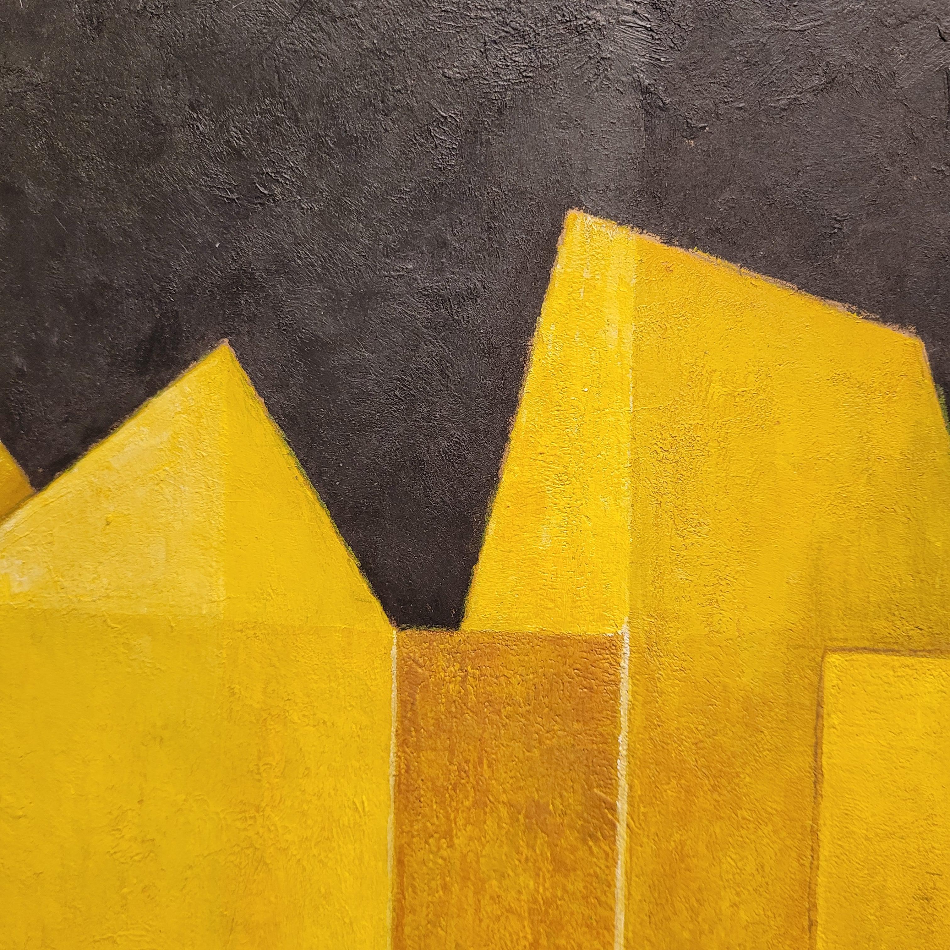 Spanish pictorial work Yellow black Encáustica water “Lateral movement”, J. Send 4