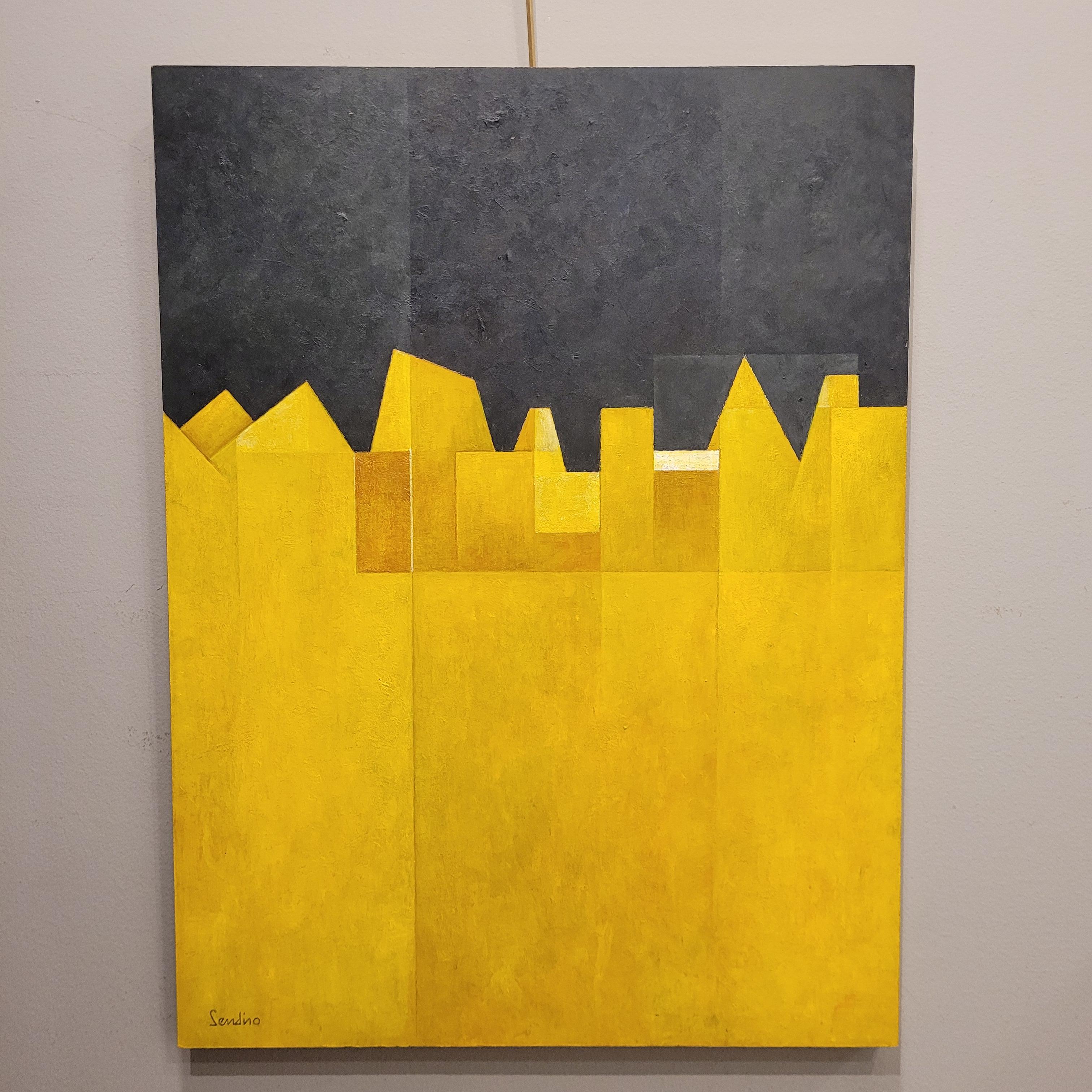 Spanish pictorial work Yellow black Encáustica water “Lateral movement”, J. Send In Excellent Condition In Valladolid, ES