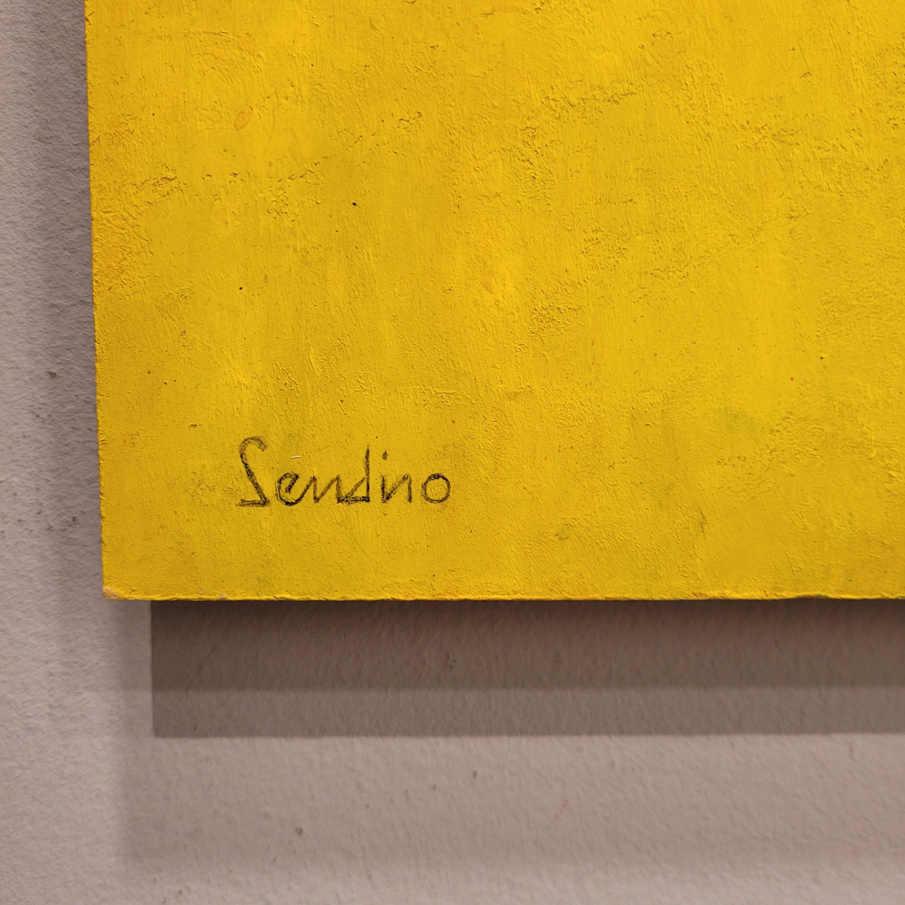 Contemporary Spanish pictorial work Yellow black Encáustica water “Lateral movement”, J. Send