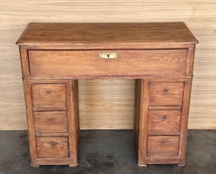 Scrivania o tavolo consolle in pino spagnolo Campaigner del 1890 circa