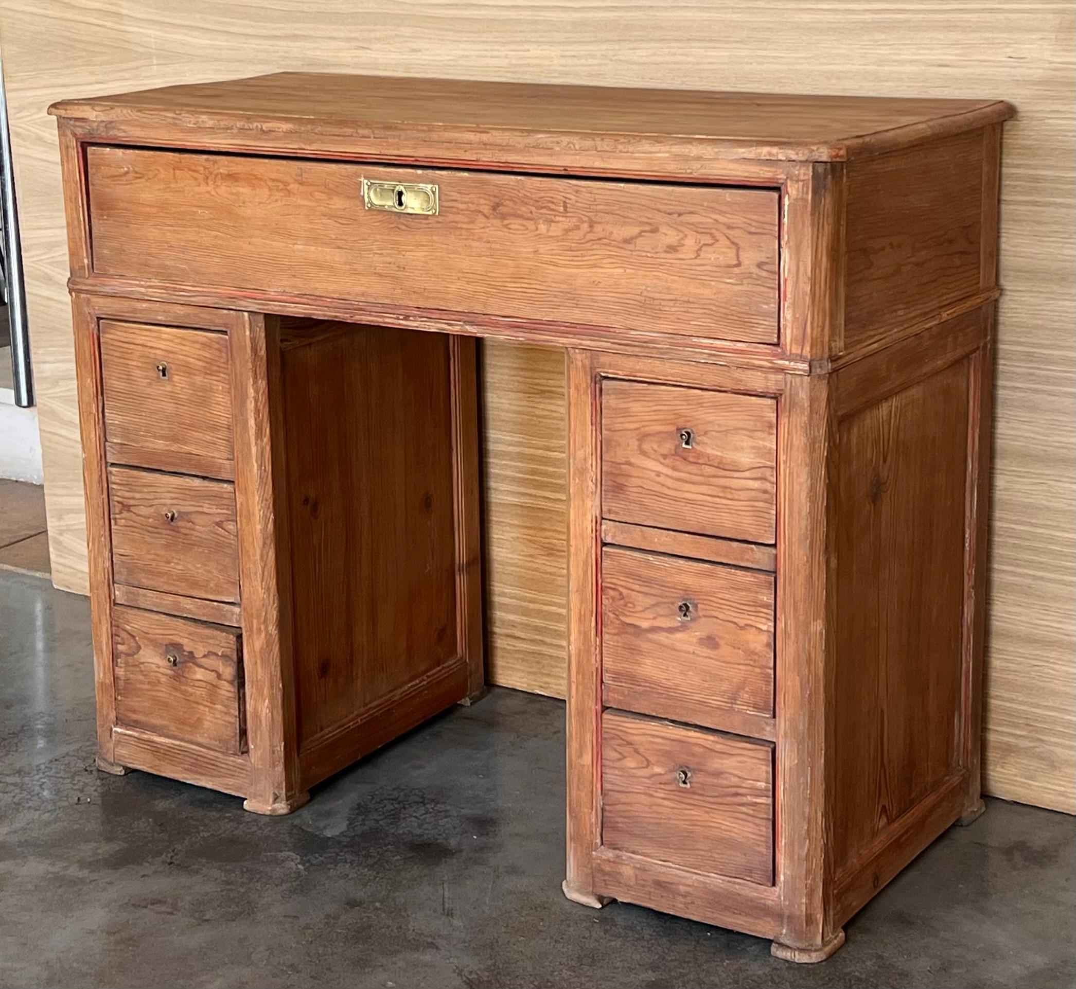 Country Spanish Pine Campaign Desk Or Console Table circa 1890 For Sale