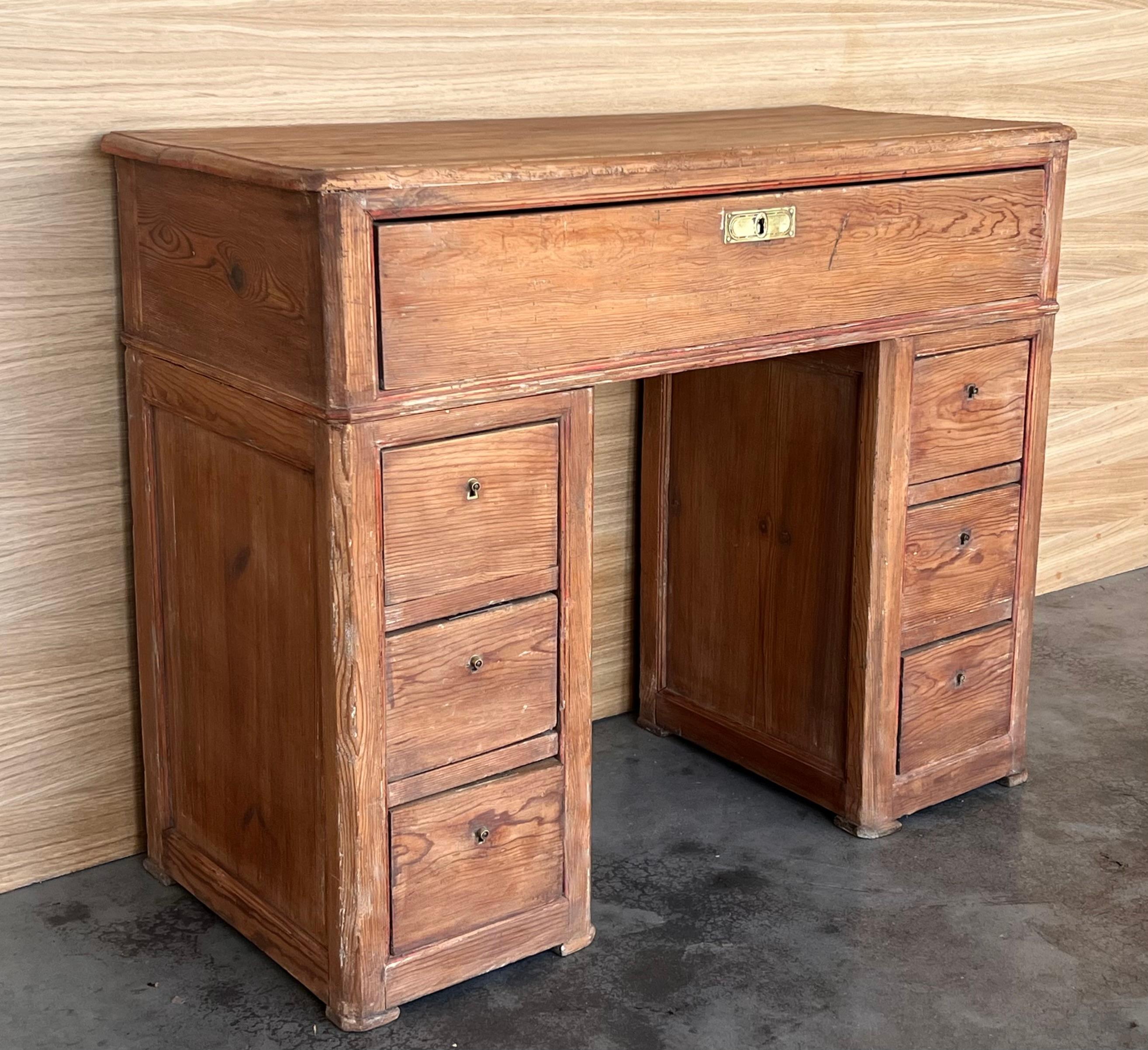 Spanish Pine Campaign Desk Or Console Table circa 1890 In Good Condition For Sale In Miami, FL
