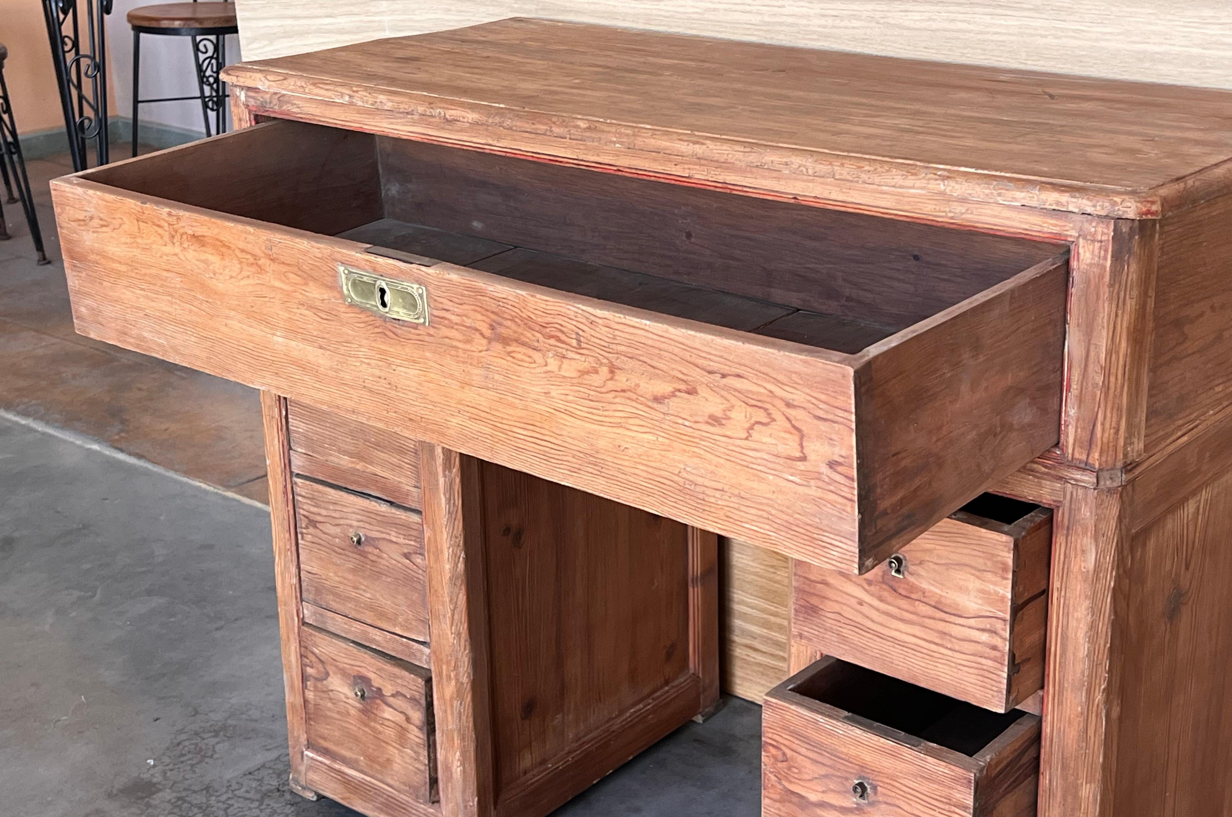 Spanish Pine Campaign Desk Or Console Table circa 1890 For Sale 3