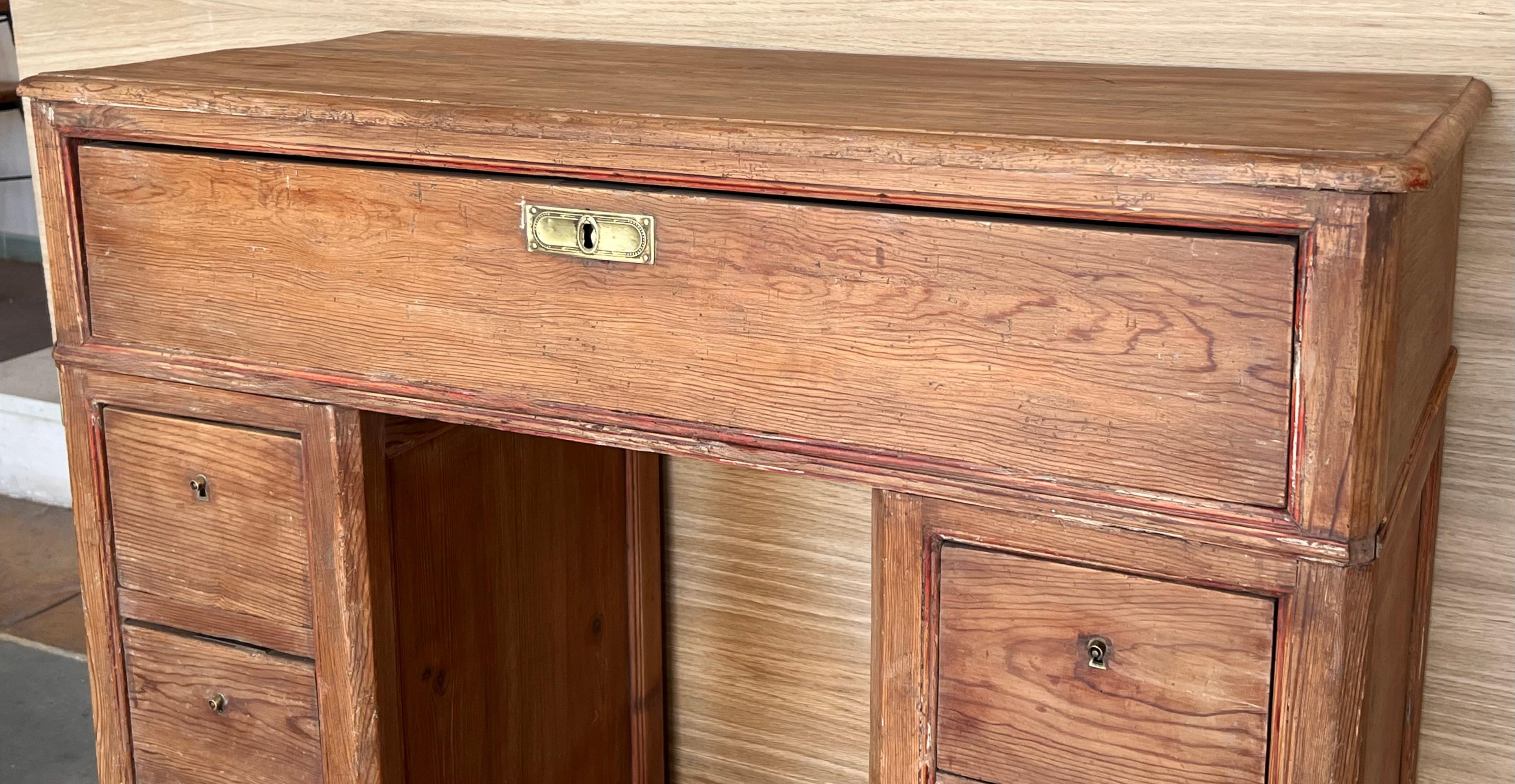 Spanish Pine Campaign Desk Or Console Table circa 1890 For Sale 4