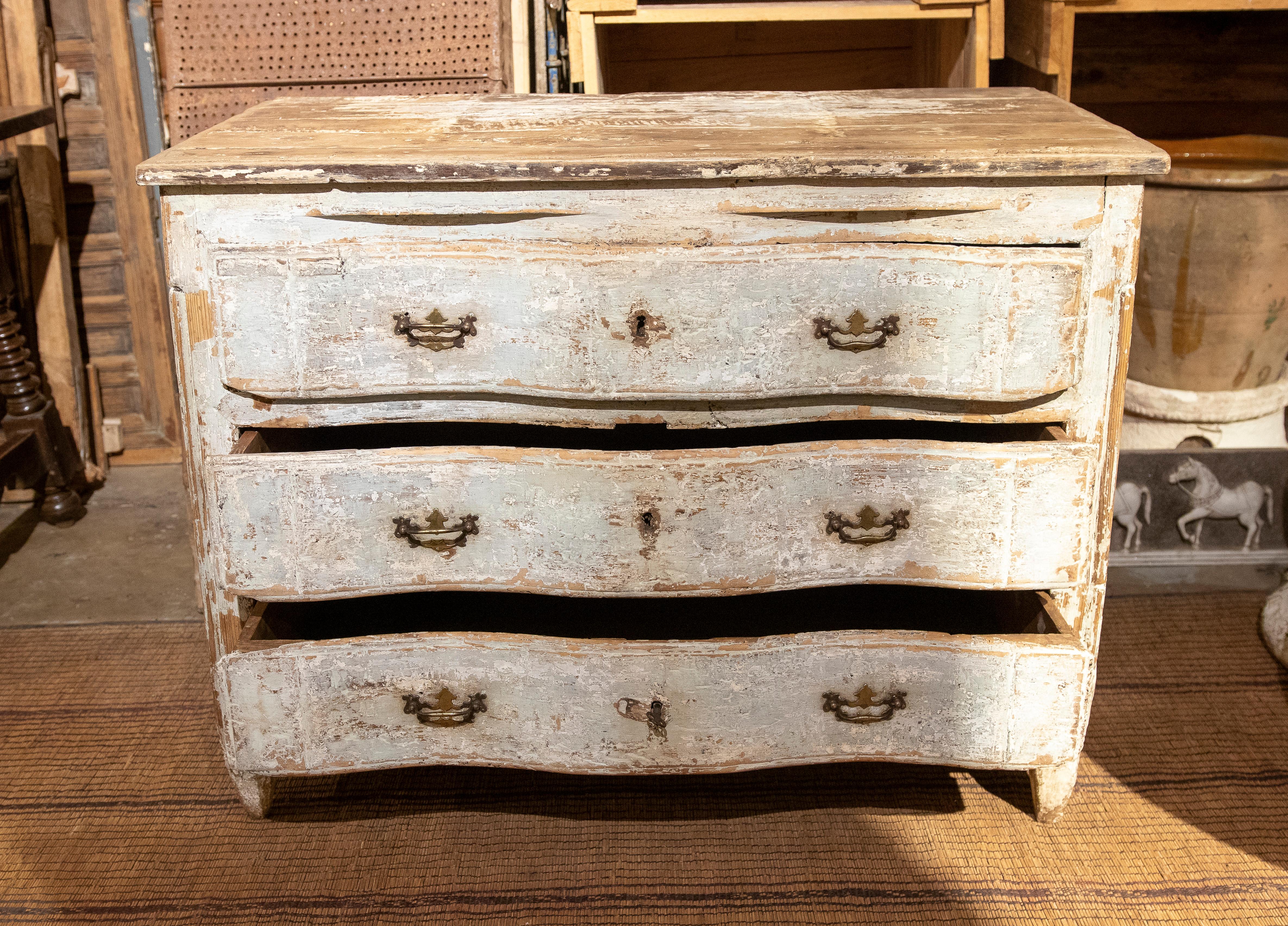 Spanish Polychrome Chest of Drawers with Three Drawers and Bronze Handles  For Sale 1