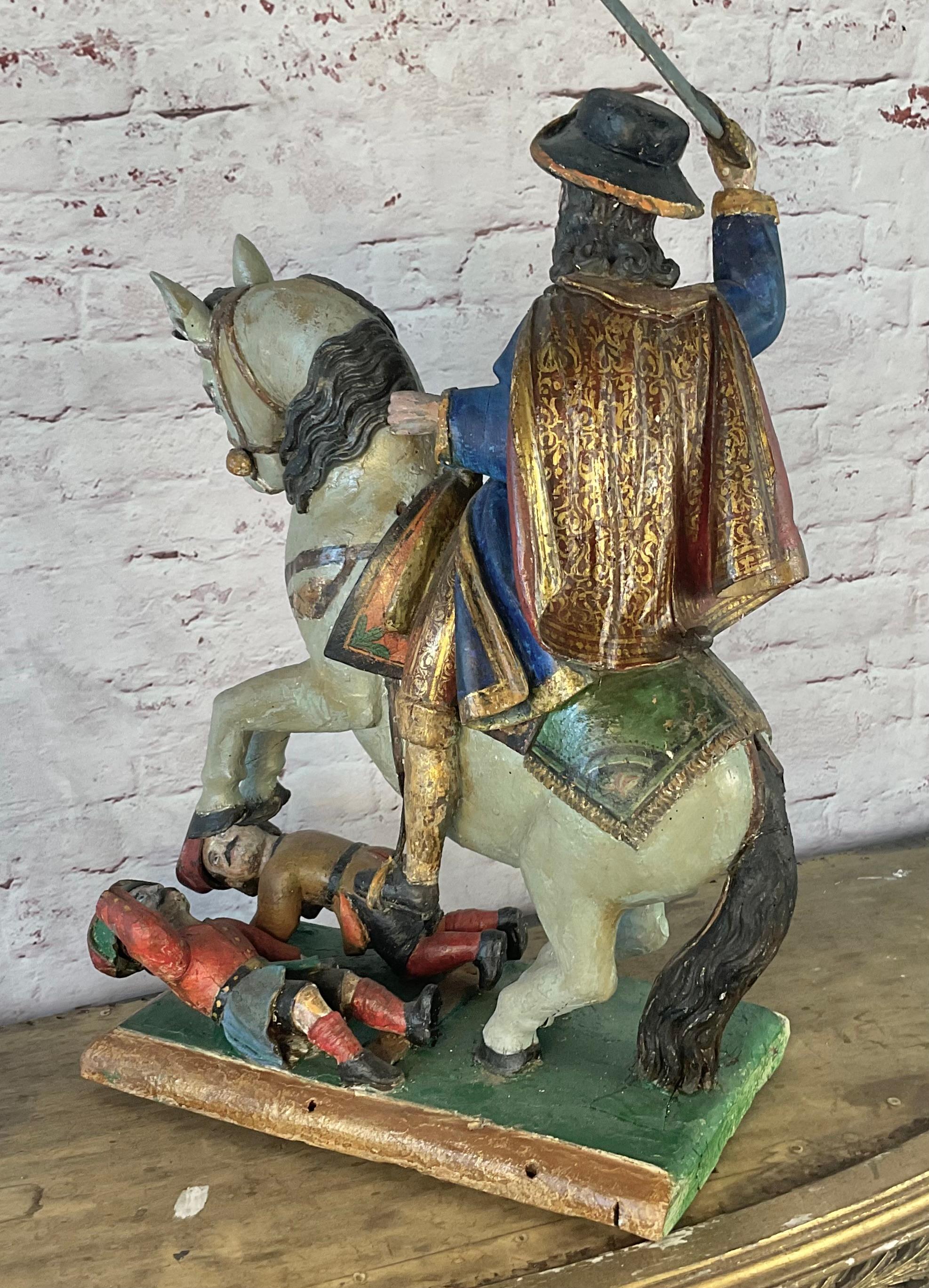 Sculpture espagnole en bois polychrome représentant Santiago Matamoros en vente 10
