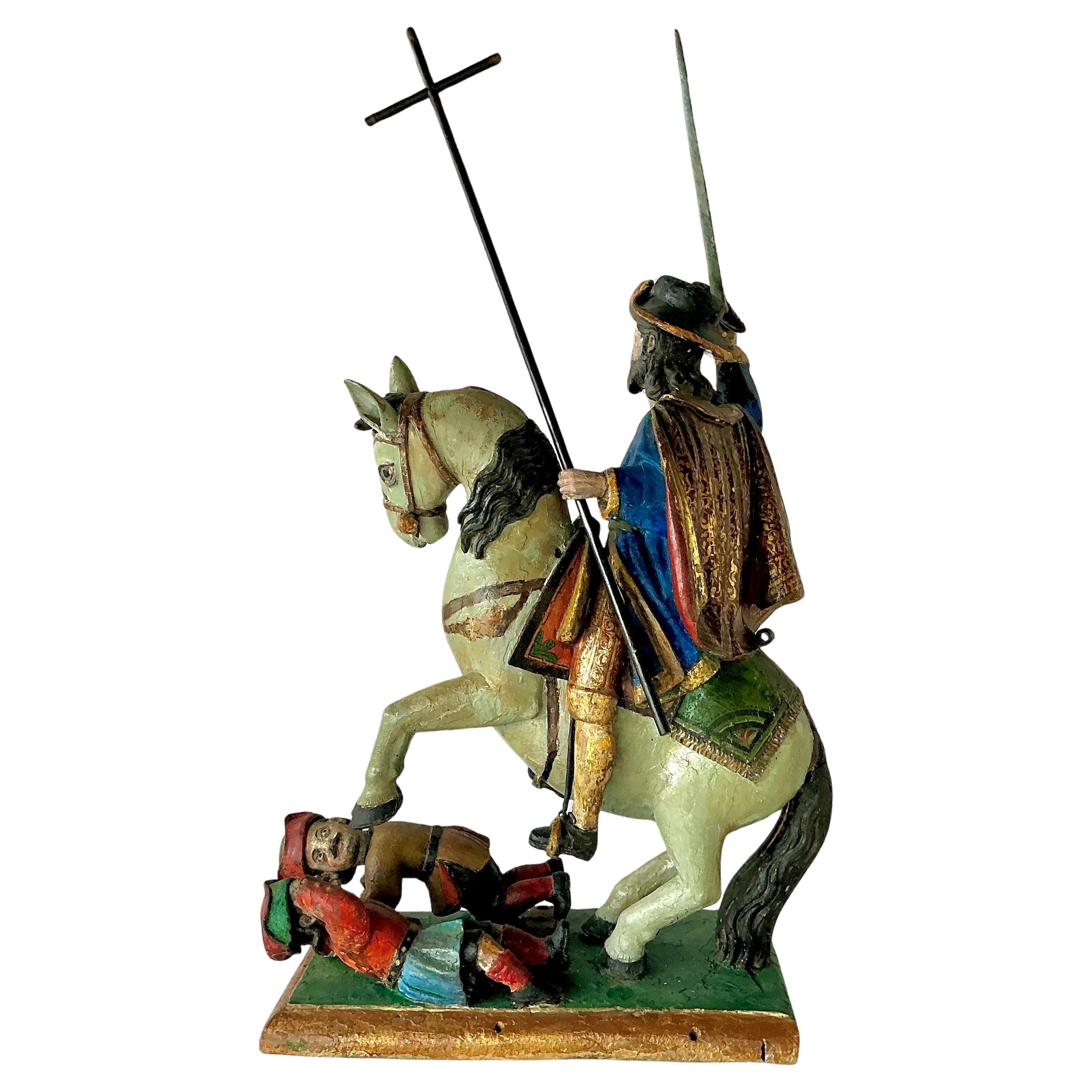 Peint à la main Sculpture espagnole en bois polychrome représentant Santiago Matamoros en vente