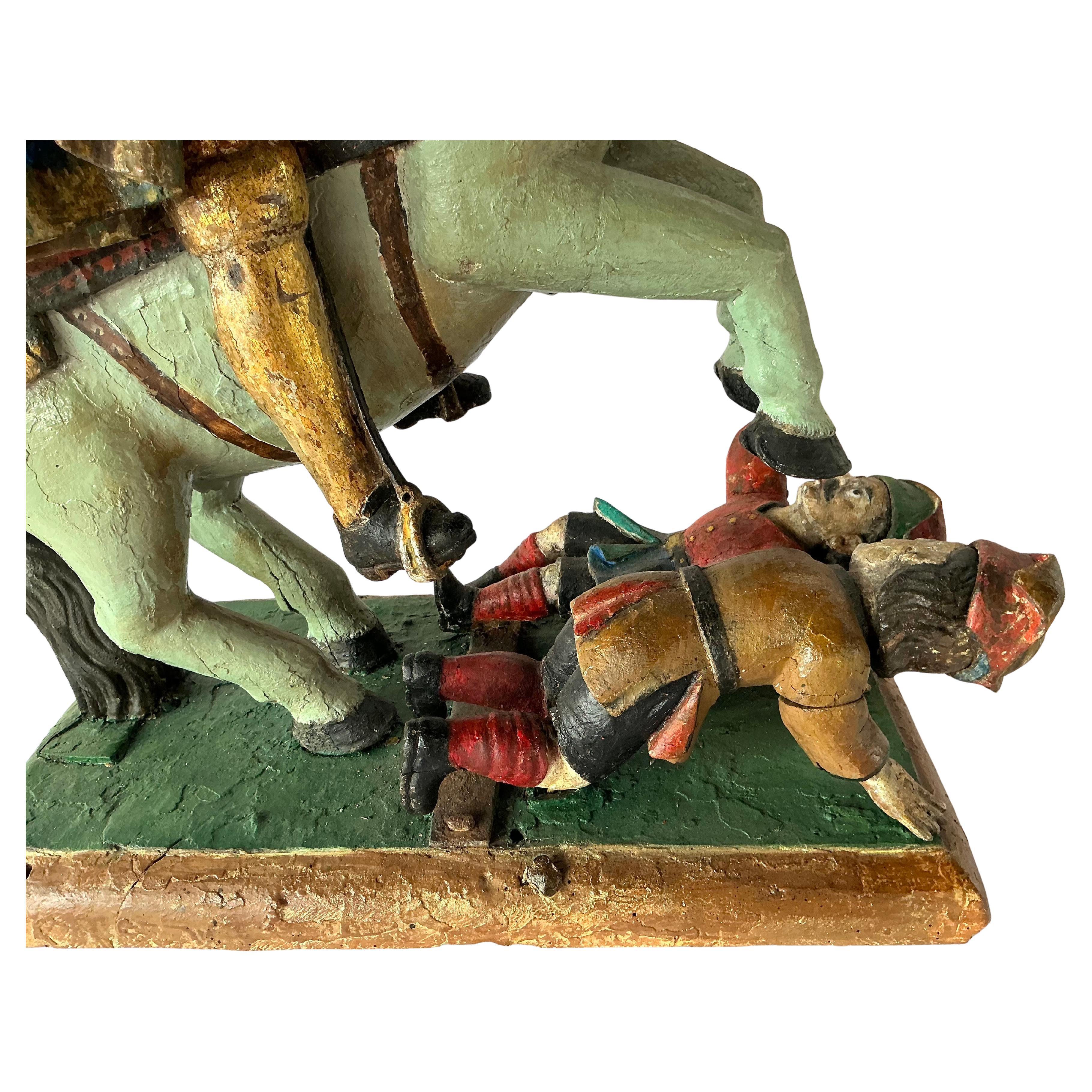 Bois Sculpture espagnole en bois polychrome représentant Santiago Matamoros en vente