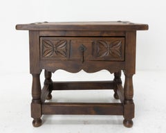 Spanish Poplar Side Cabinet Nightstand Bedside Table with Studs, circa 1940