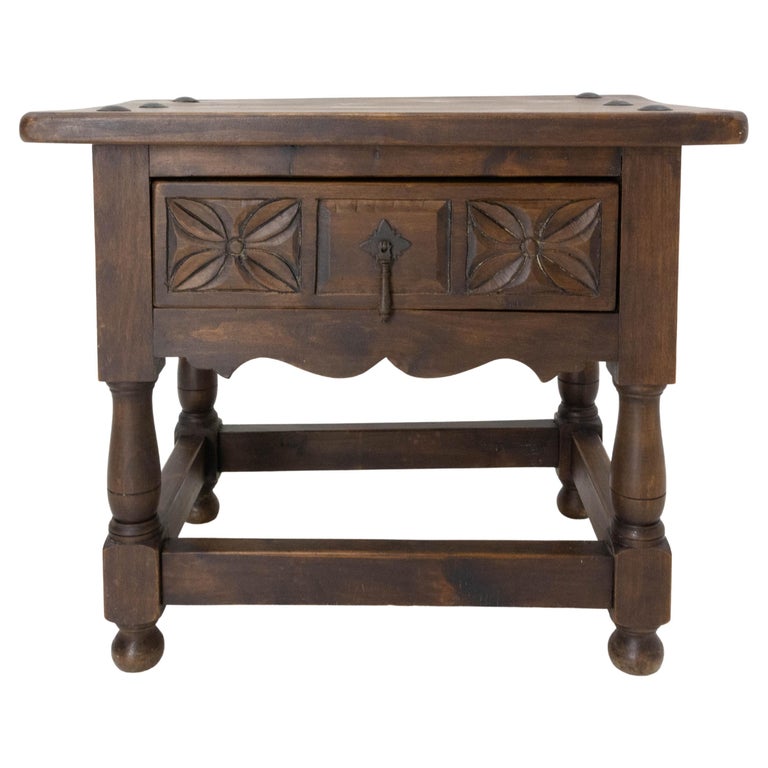 Spanish Poplar Side Nightstand Bedside Table with Studs, circa