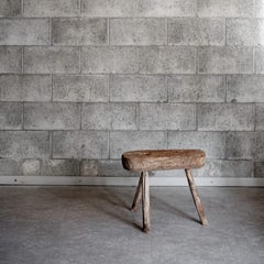 Spanish primitive wooden stool, wabi-sabi, Spain, 1870s
