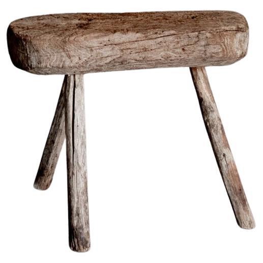 Spanish primitive wooden stool, wabi-sabi, Spain, 1870s For Sale