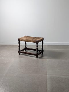 Spanish Provincial Bobbin-Turned Rush Bench, 1940s