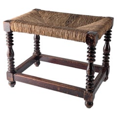 Spanish Provincial Bobbin-Turned Rush Bench, 1940s