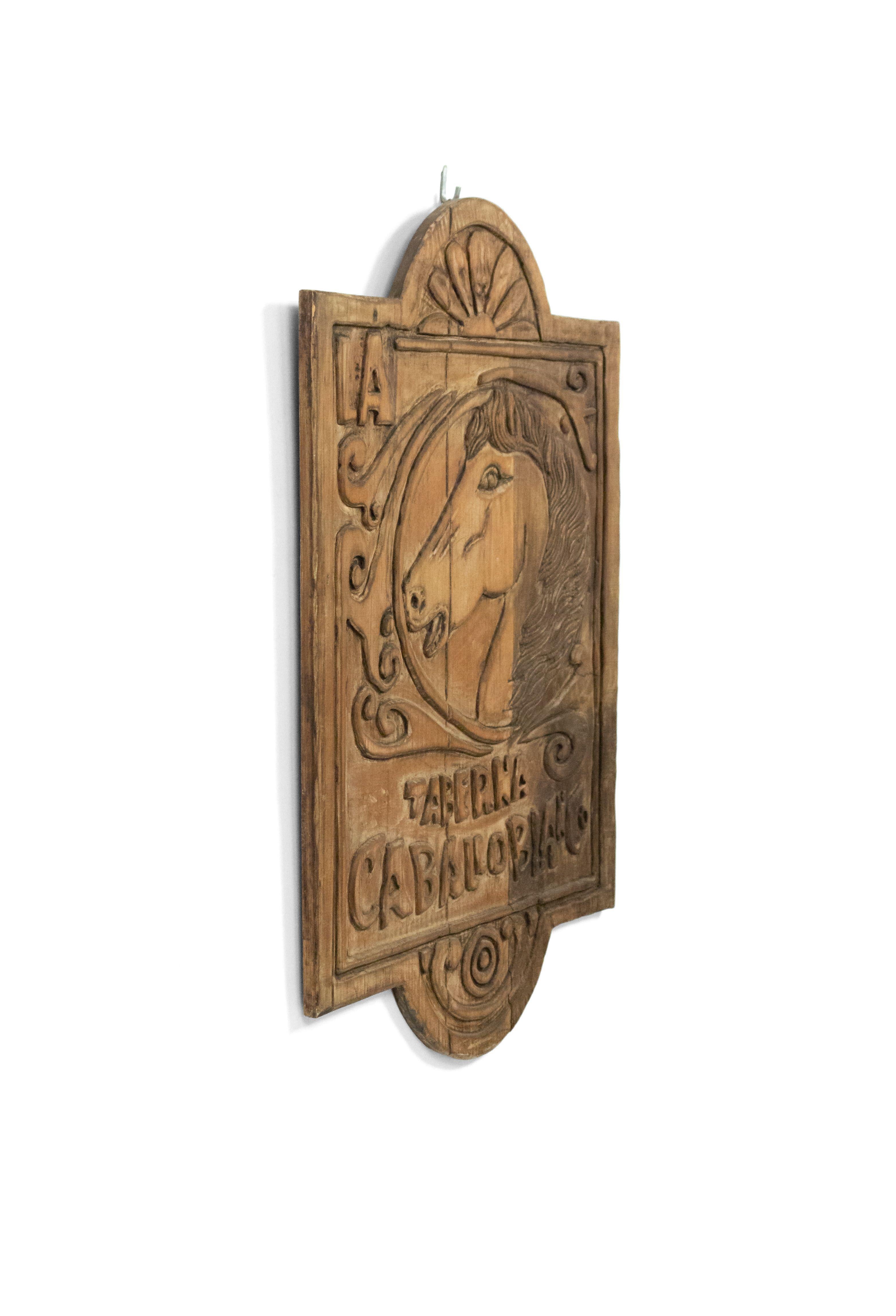 Spanish Provincial Style Carved Horse Head Wall Plaque Sign In Good Condition For Sale In New York, NY