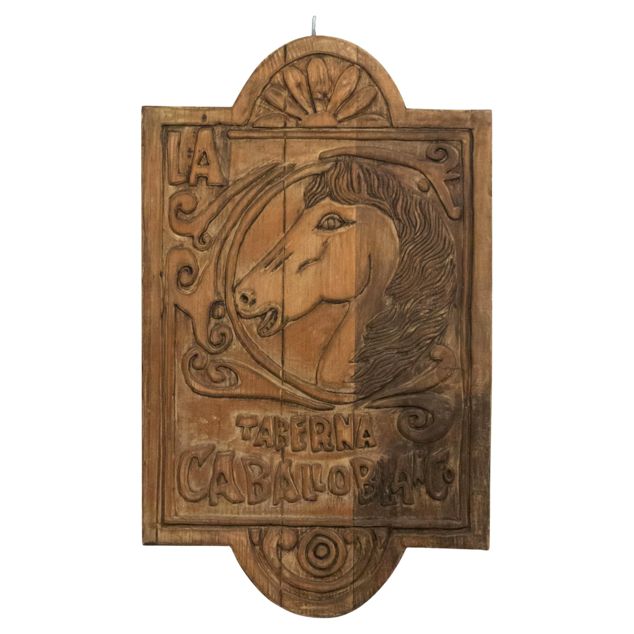 Spanish Provincial Style Carved Horse Head Wall Plaque Sign For Sale