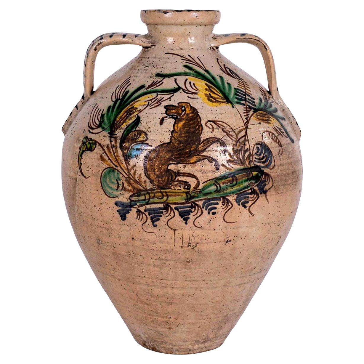 19th century Spanish Puente del Arzobispo glazed ceramic jar dated 1844 and marked for 