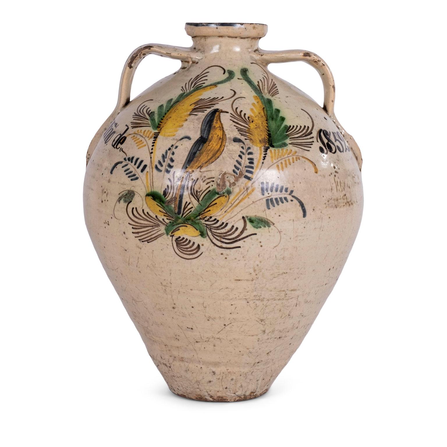 19th century Spanish Puente del Arzobispo glazed ceramic jar dated 1852 and marked for 