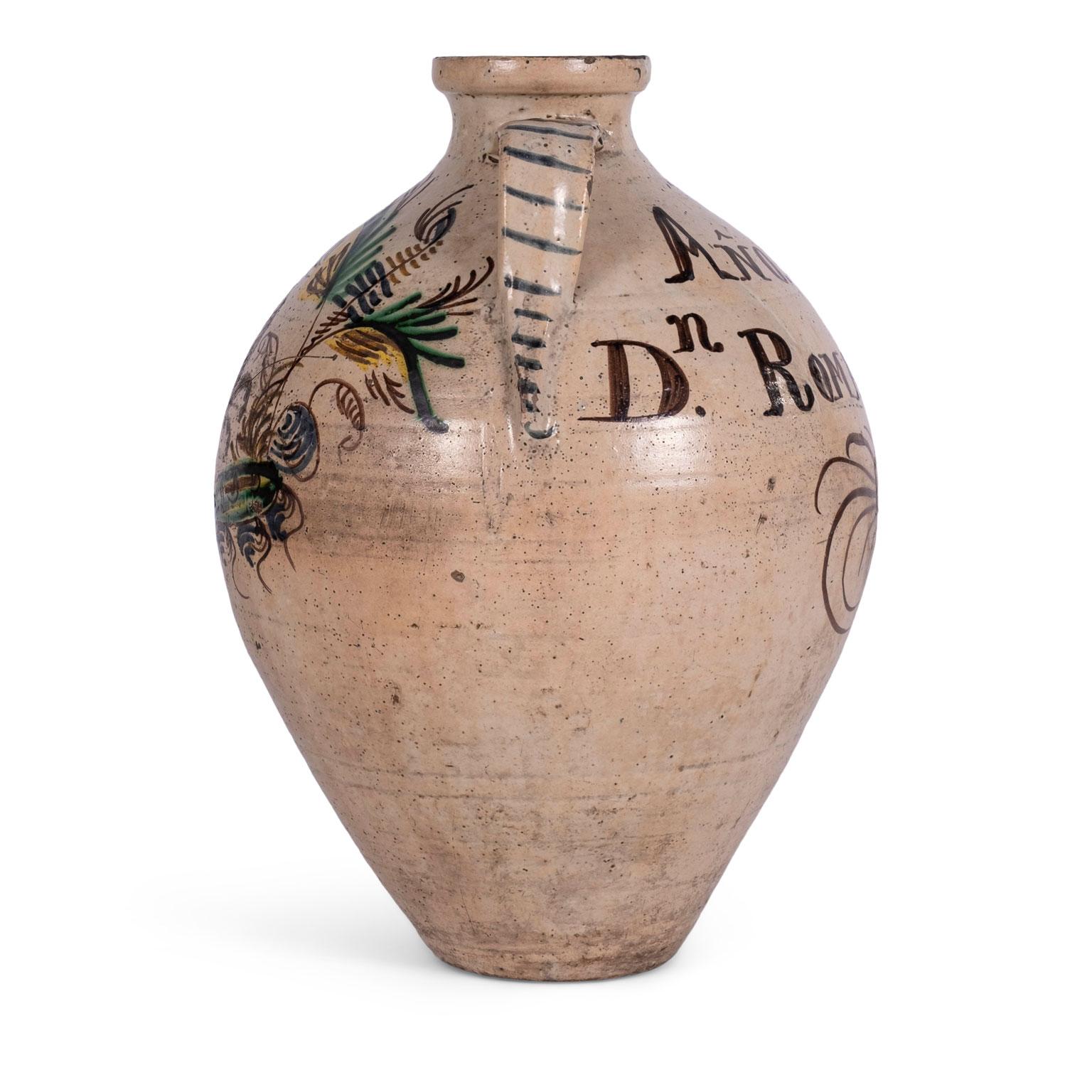 19th Century Spanish Puente del Arzobispo Glazed Ceramic Jar In Good Condition In Houston, TX