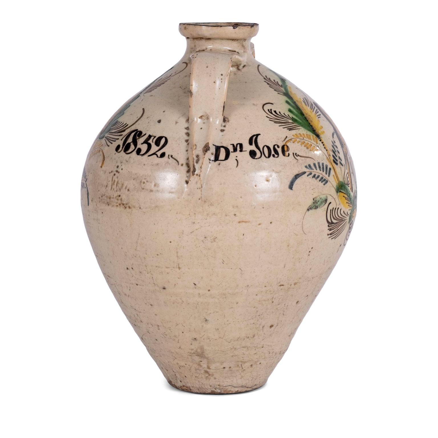 19th Century Spanish Puente del Arzobispo Glazed Ceramic Jar In Good Condition In Houston, TX