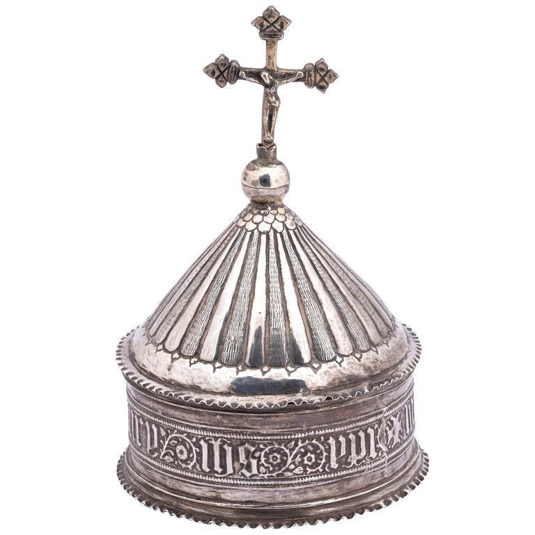 Pyxis Catholic Spanish Pyxis in Silver with Crucifix, Late 16th Century For Sale at ...