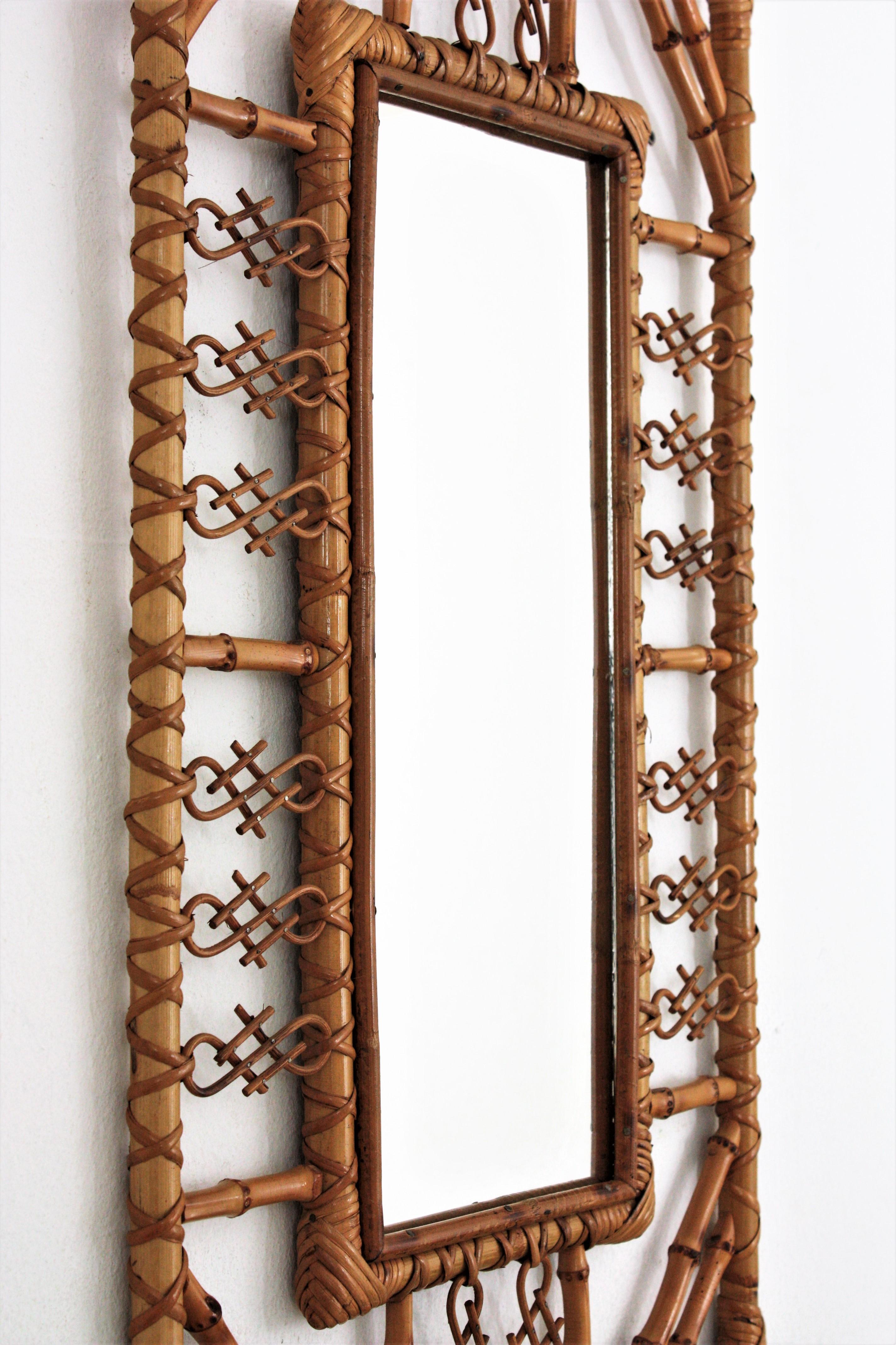 20th Century Spanish Rattan and Bamboo Mirror in Chinoiserie Design, 1960s