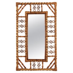 Spanish Rattan and Bamboo Mirror in Chinoiserie Design, 1960s Spanish Rattan and Bamboo Mirror in Chinoiserie Design, 1960s