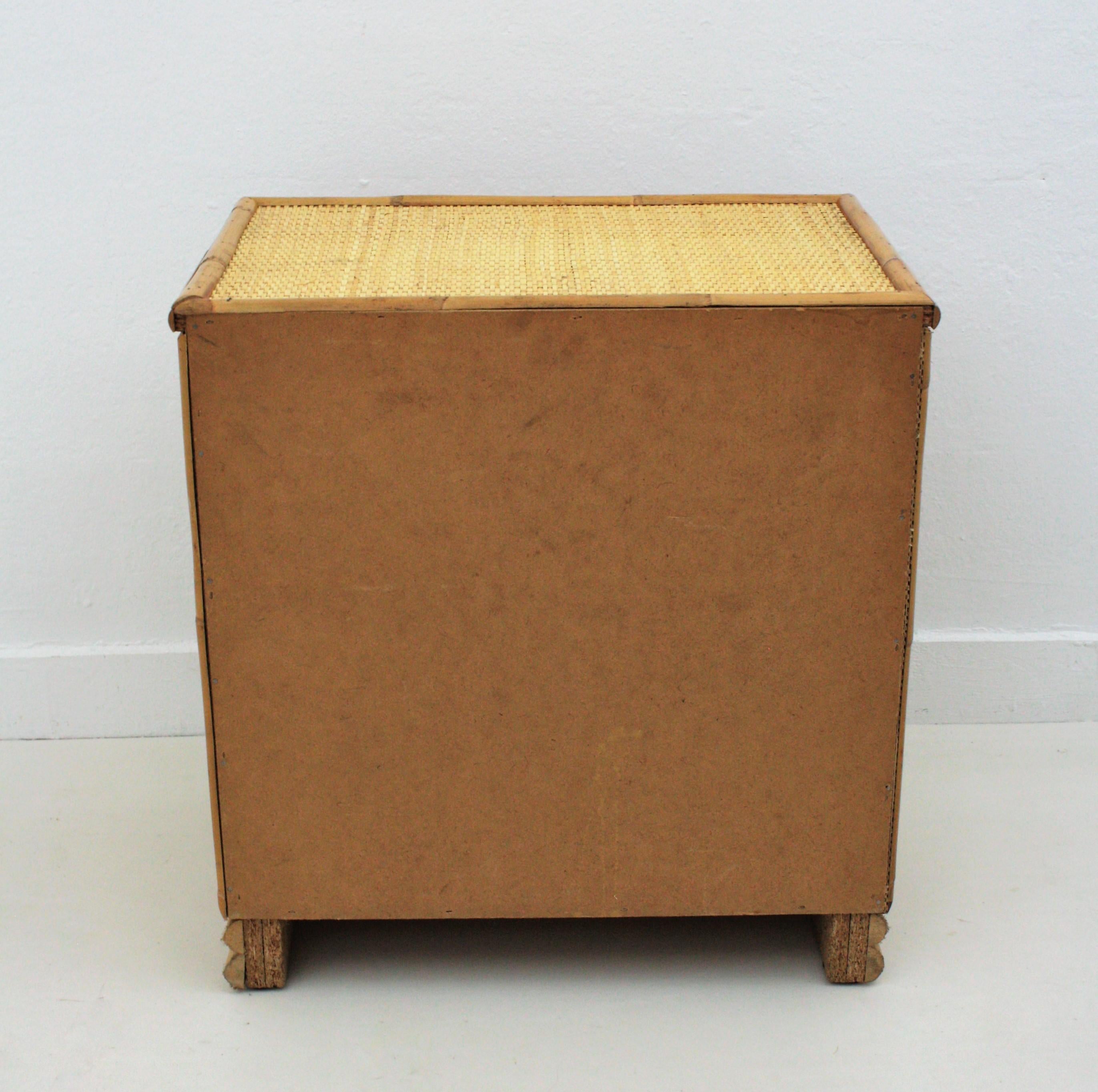 Spanish Three-Drawer Chest, End Table or nightstand in Rattan and Bamboo, 1970s 2
