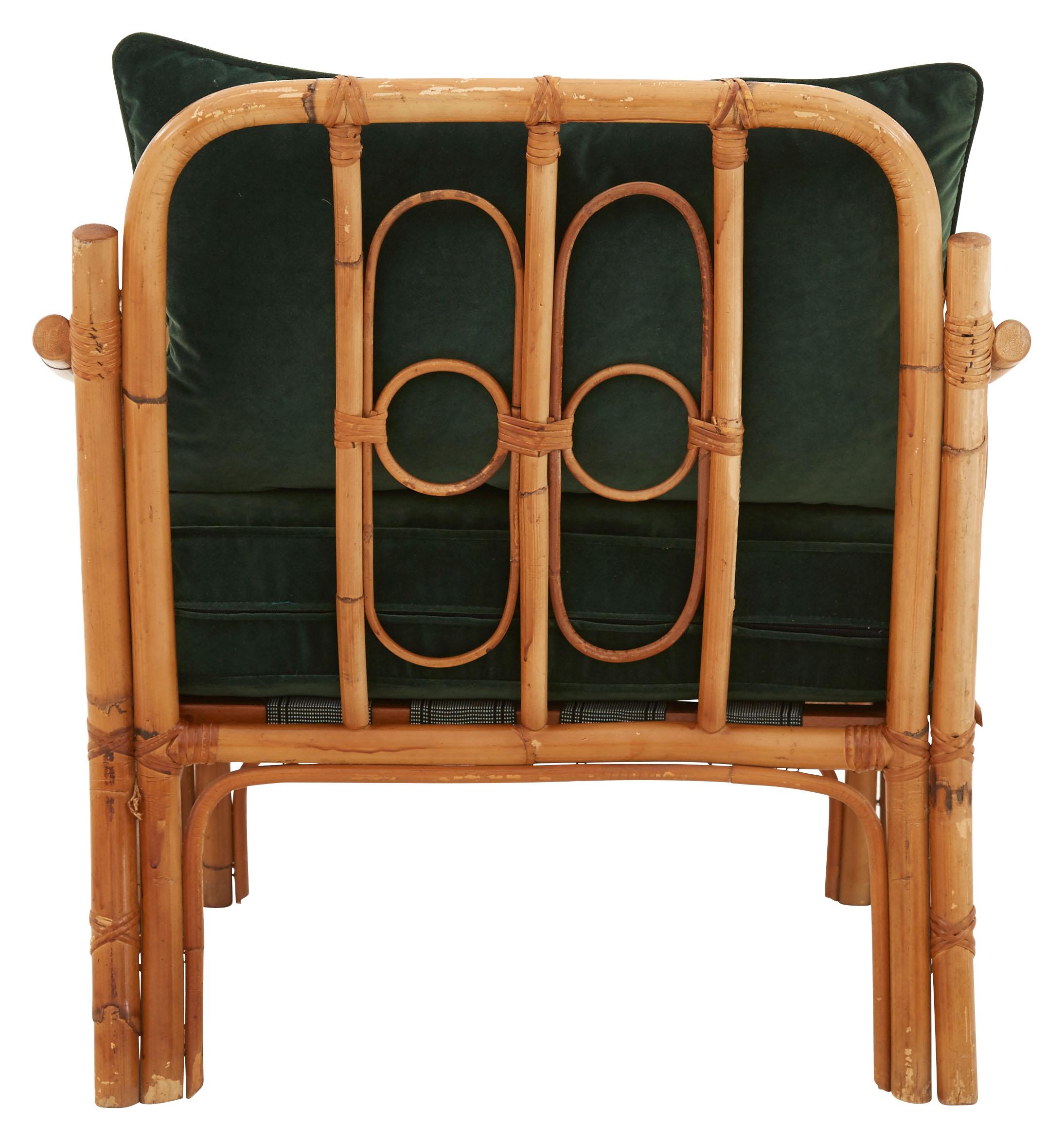Spanish Rattan Armchair with Emerald Green Velvet Cushions at 1stDibs