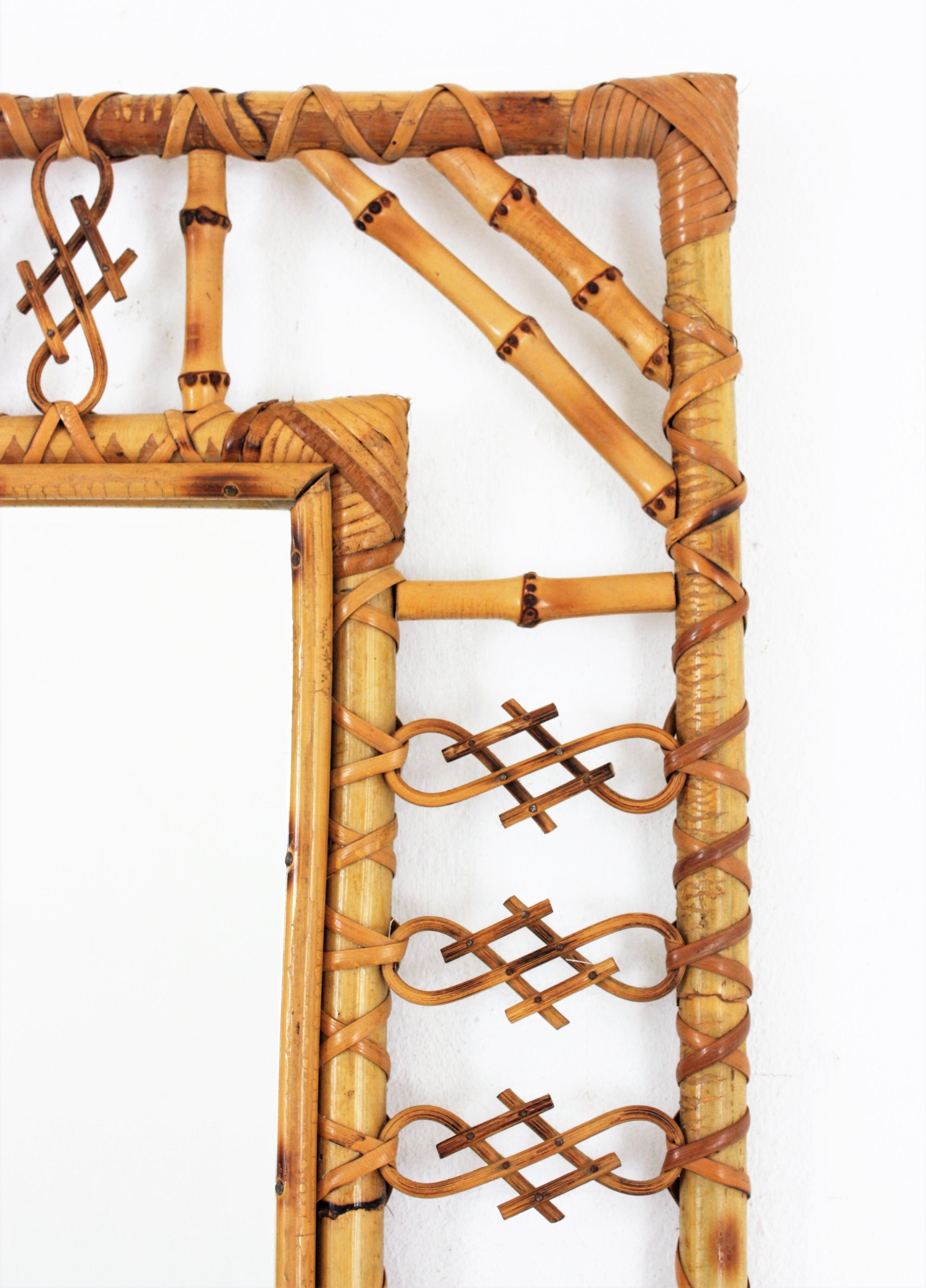20th Century Spanish Rattan Bamboo Mirror in Chinoiserie Design, 1960s For Sale