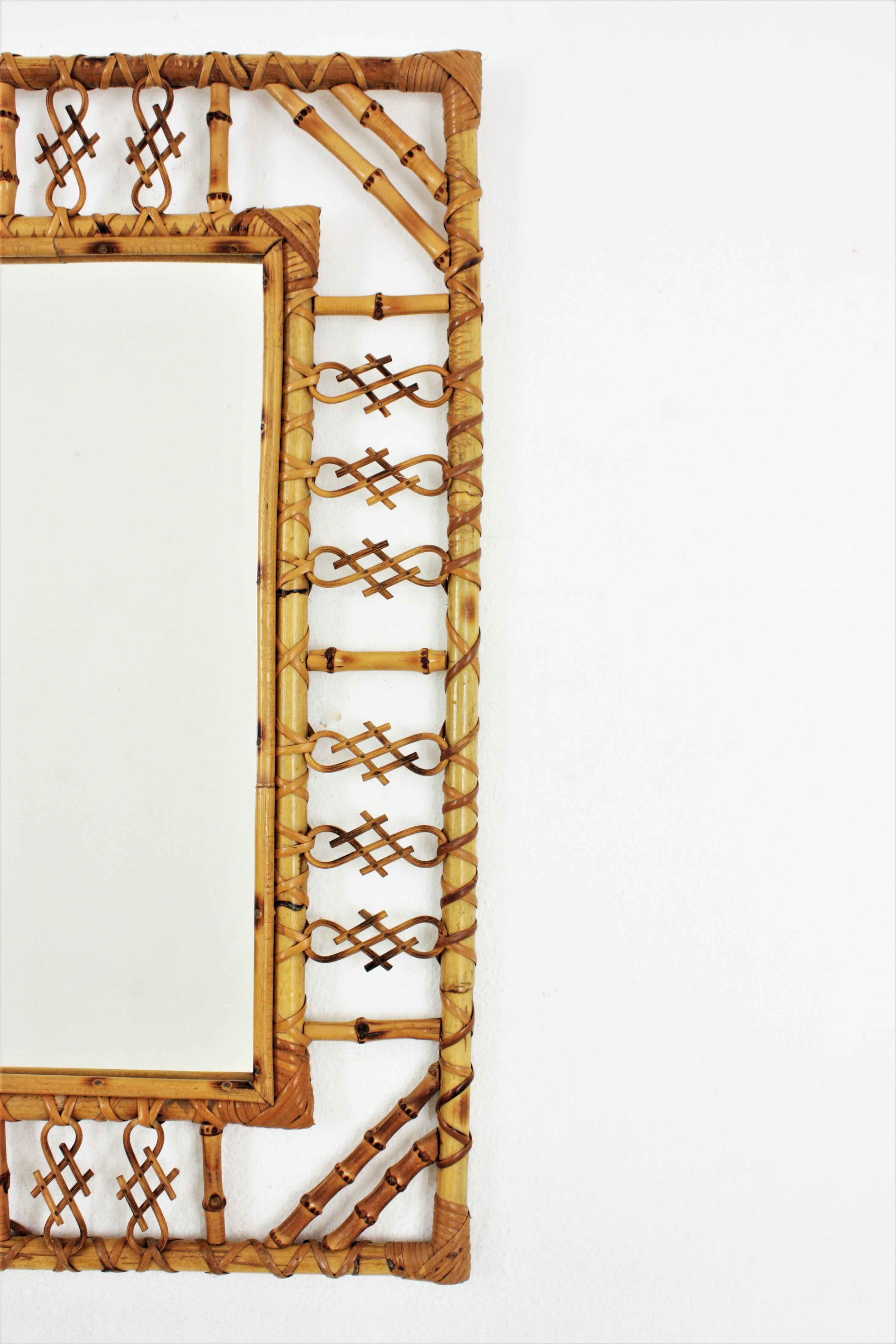 Spanish Rattan Bamboo Mirror in Chinoiserie Design, 1960s For Sale 3