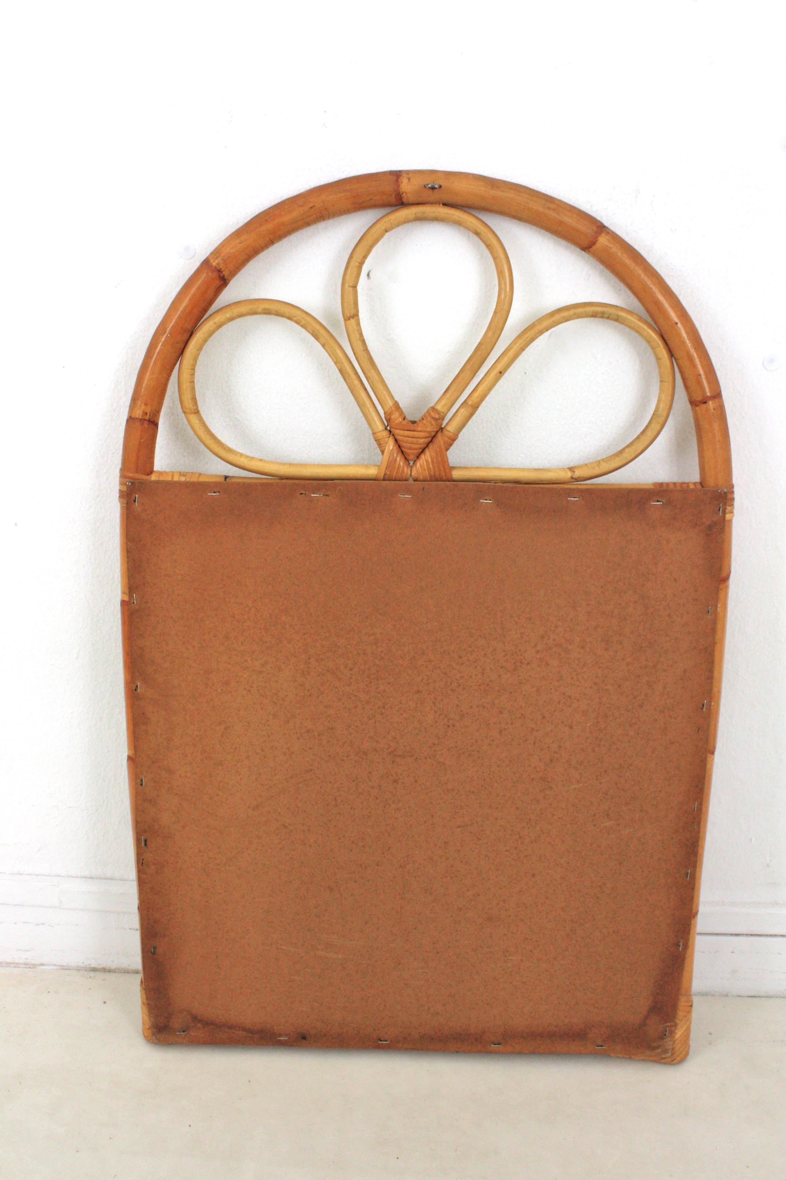 Spanish Rattan Bamboo Mirror with Arched Top, 1960s For Sale 4