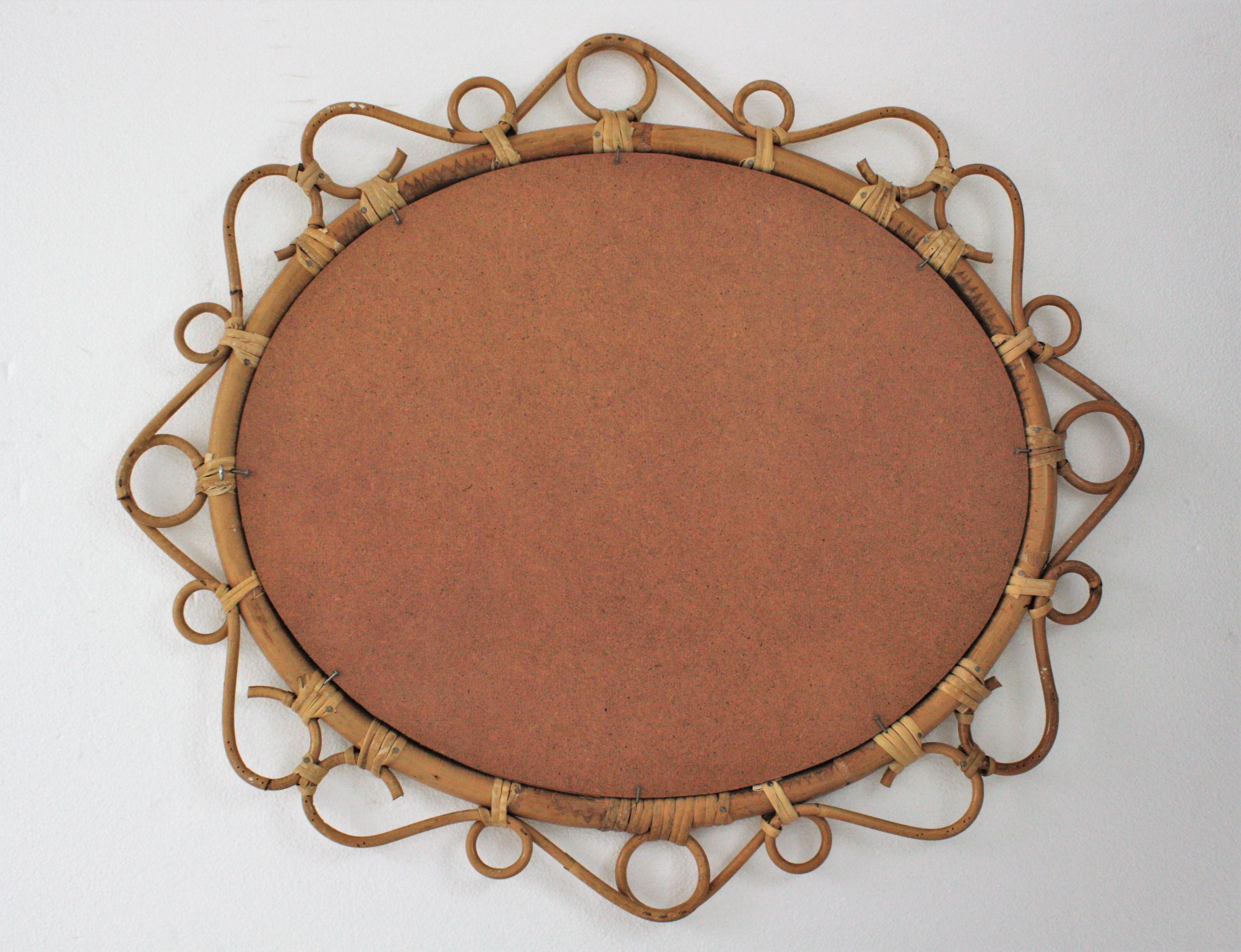Spanish Rattan Bamboo Oval Mirror, 1960s  3