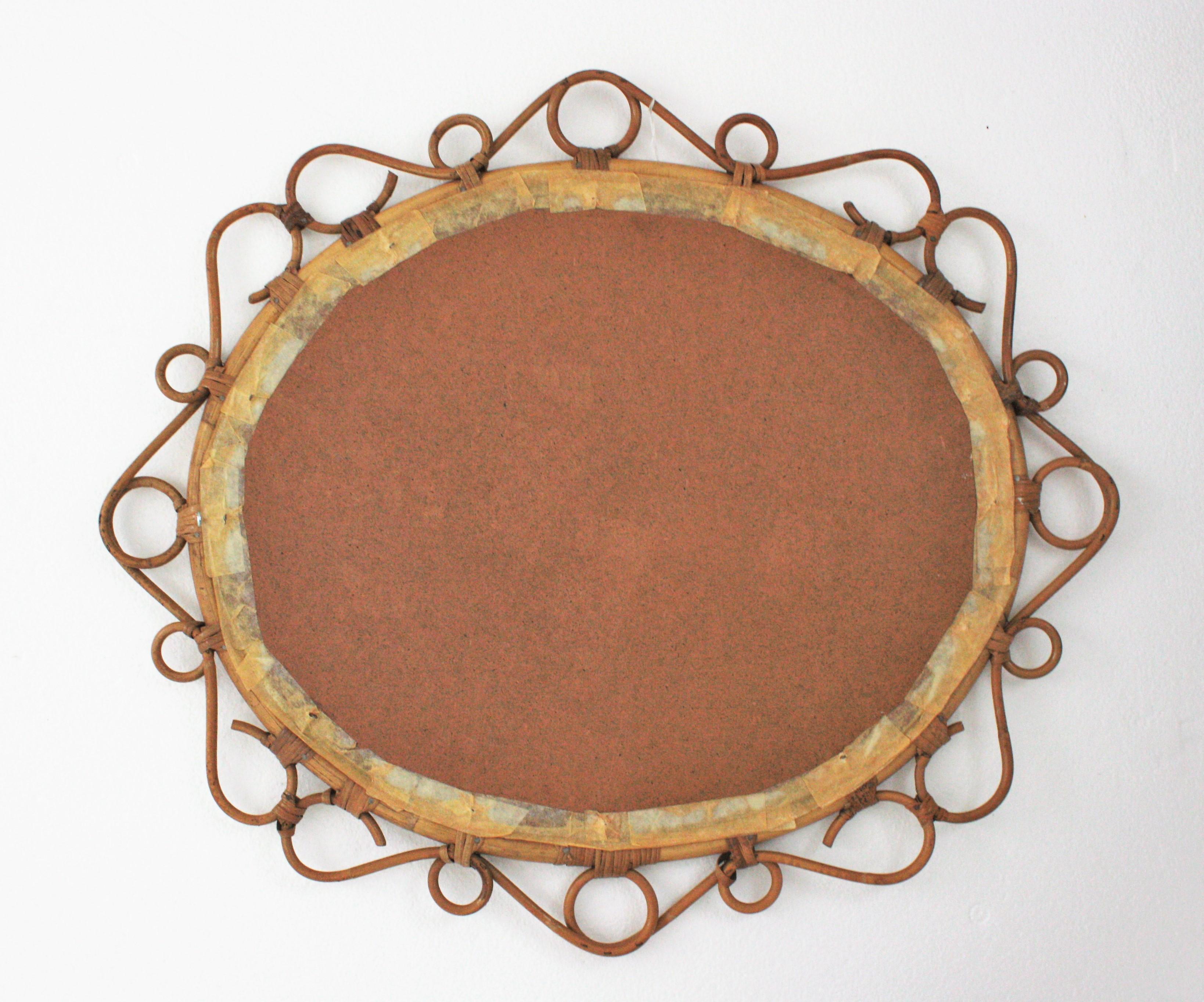 Spanish Rattan Bamboo Oval Mirror, 1960s For Sale 2