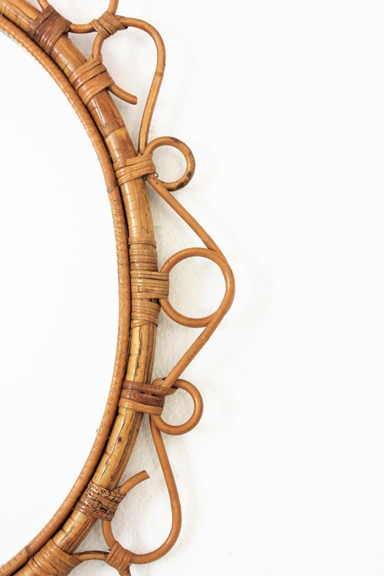 Spanish Rattan Bamboo Oval Mirror, 1960s For Sale at 1stDibs