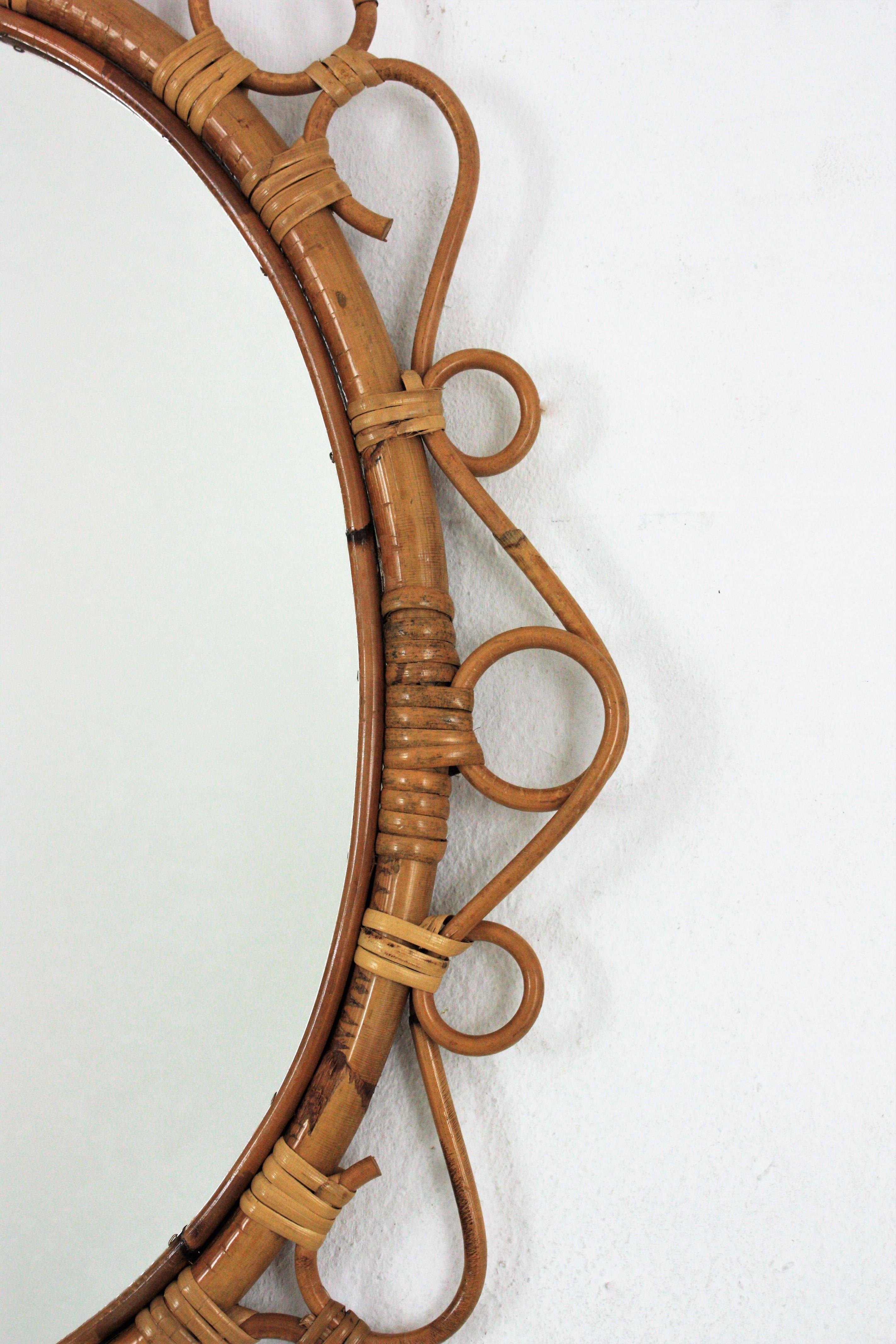 Spanish Rattan Bamboo Oval Mirror, 1960s  1