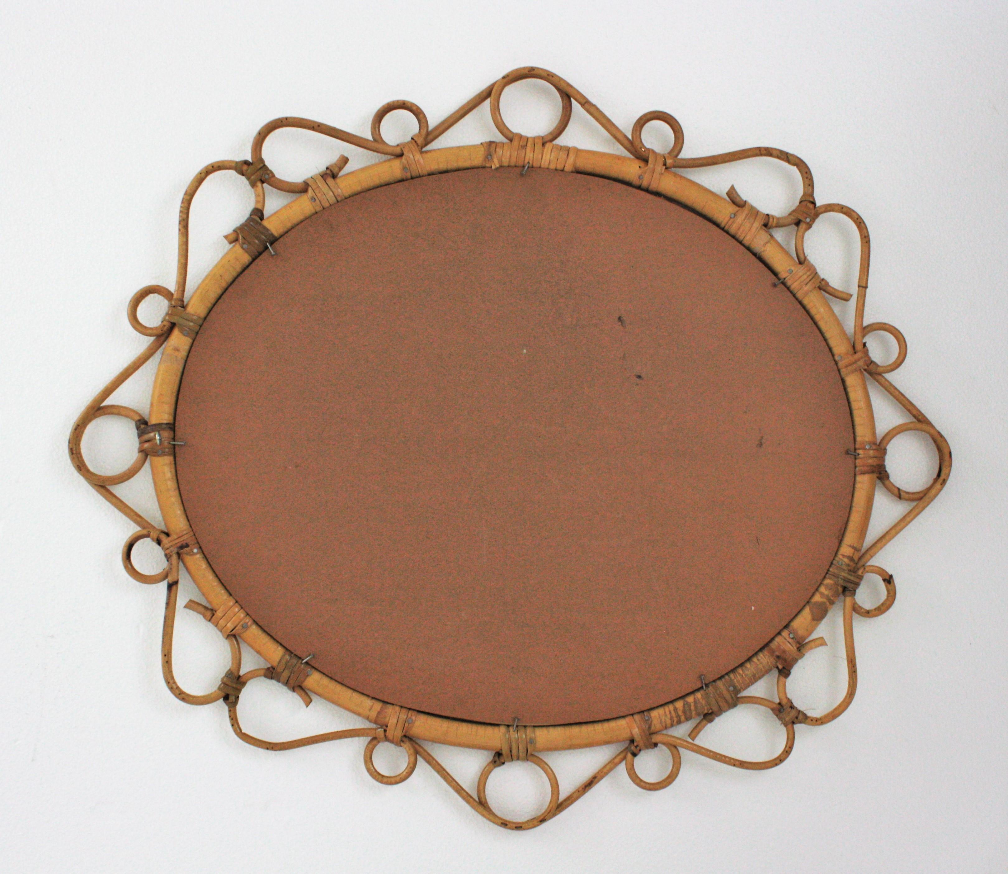 Spanish Rattan Bamboo Oval Mirror, 1960s 3