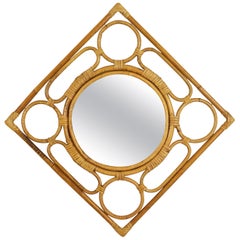 Spanischer Rhombus-Wandspiegel aus Rattan und Bambus, 1960er-Jahre