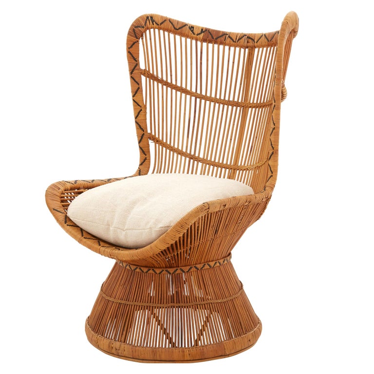 Spanish Rattan and Bamboo Wing Chair at 1stdibs