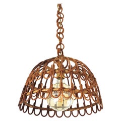 Spanish Rattan Bell Pendant Hanging Lamp, 1960s