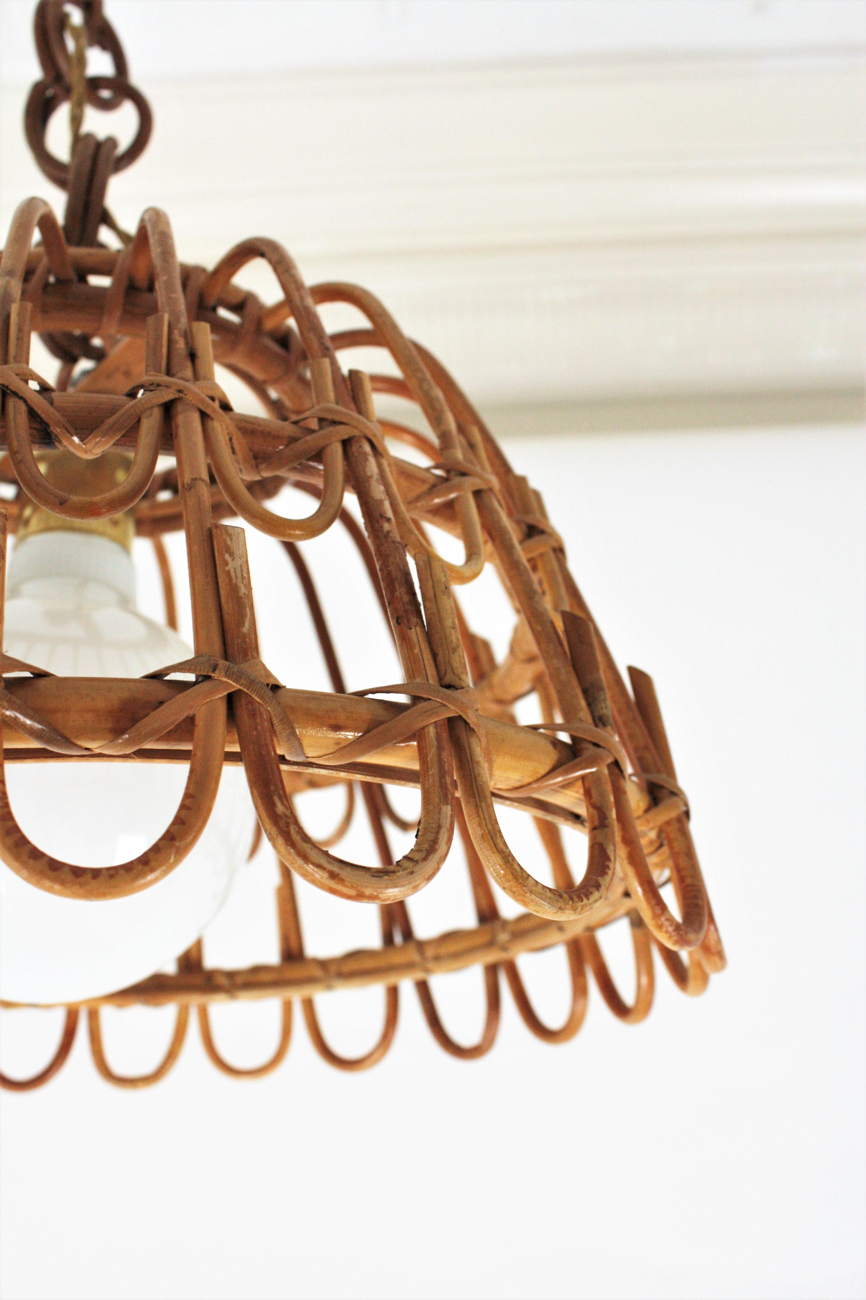 Spanish Rattan Bell Pendant or Hanging Light, 1960s 4