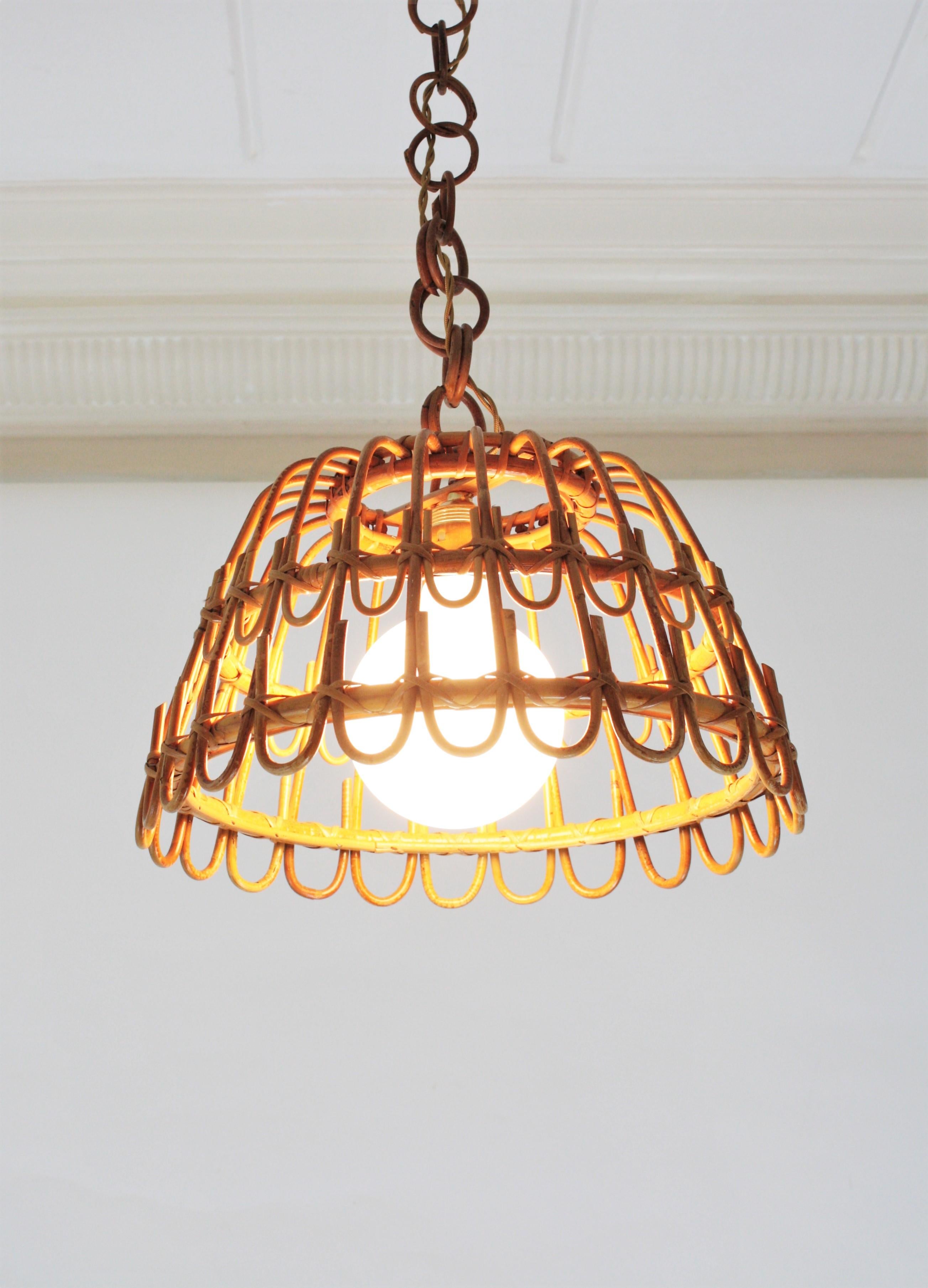 Spanish Rattan Bell Pendant or Hanging Light, 1960s 5