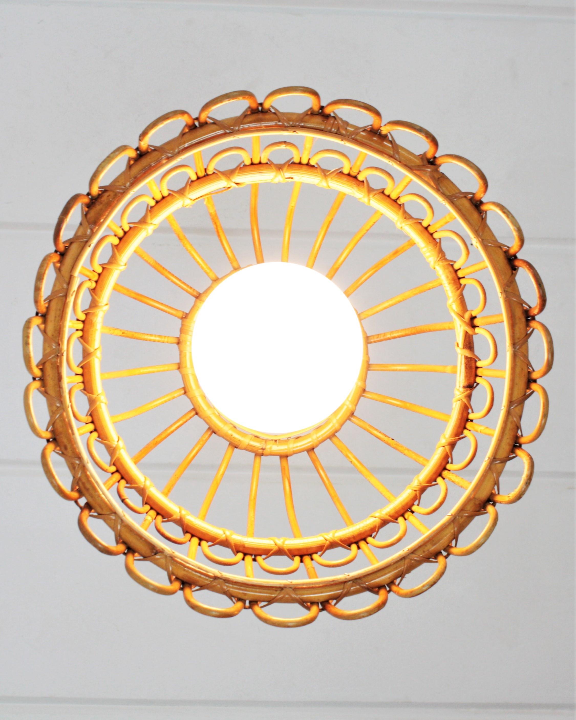 Spanish Rattan Bell Pendant or Hanging Light, 1960s 6