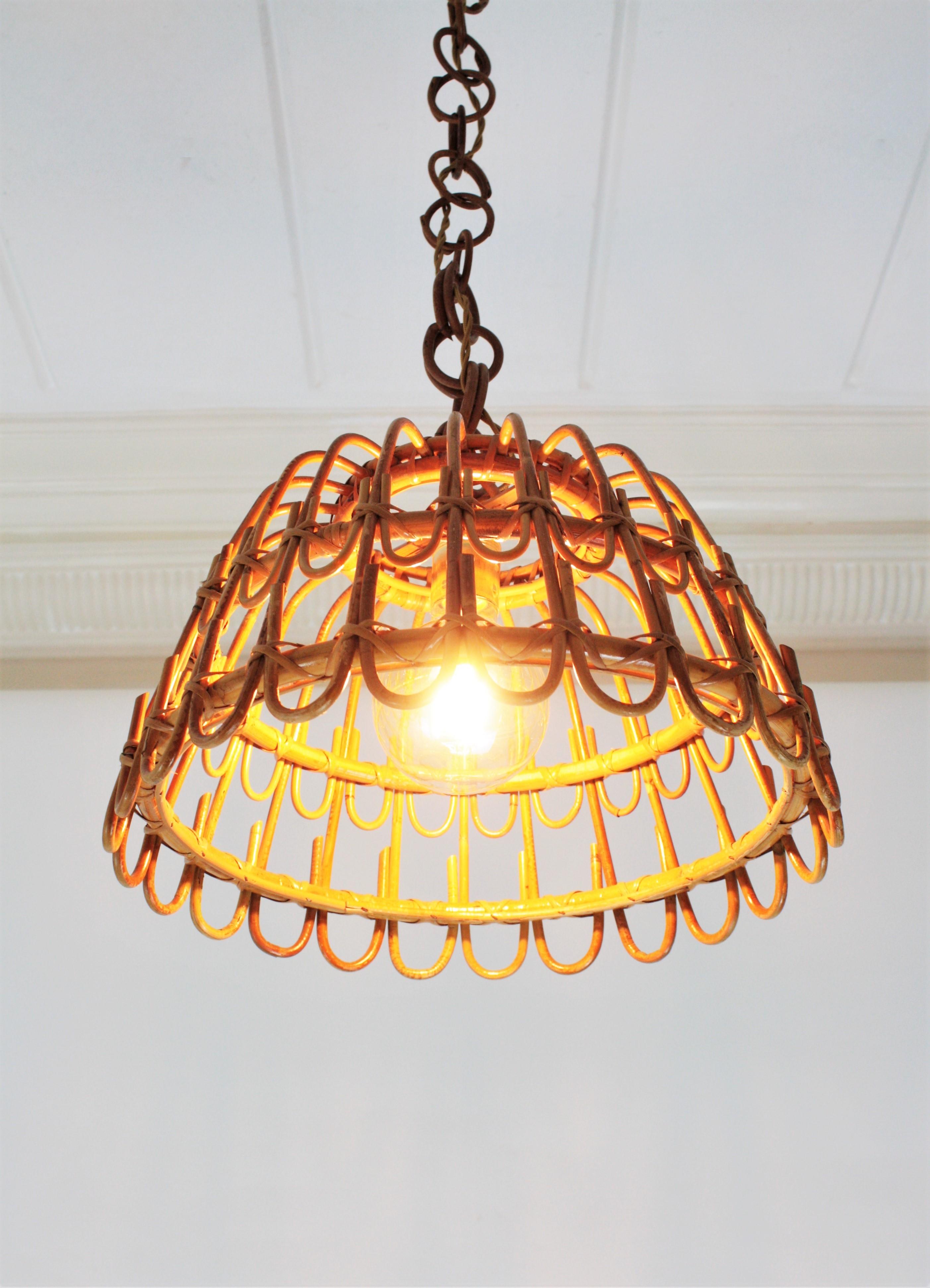 Spanish Rattan Bell Pendant or Hanging Light, 1960s 9