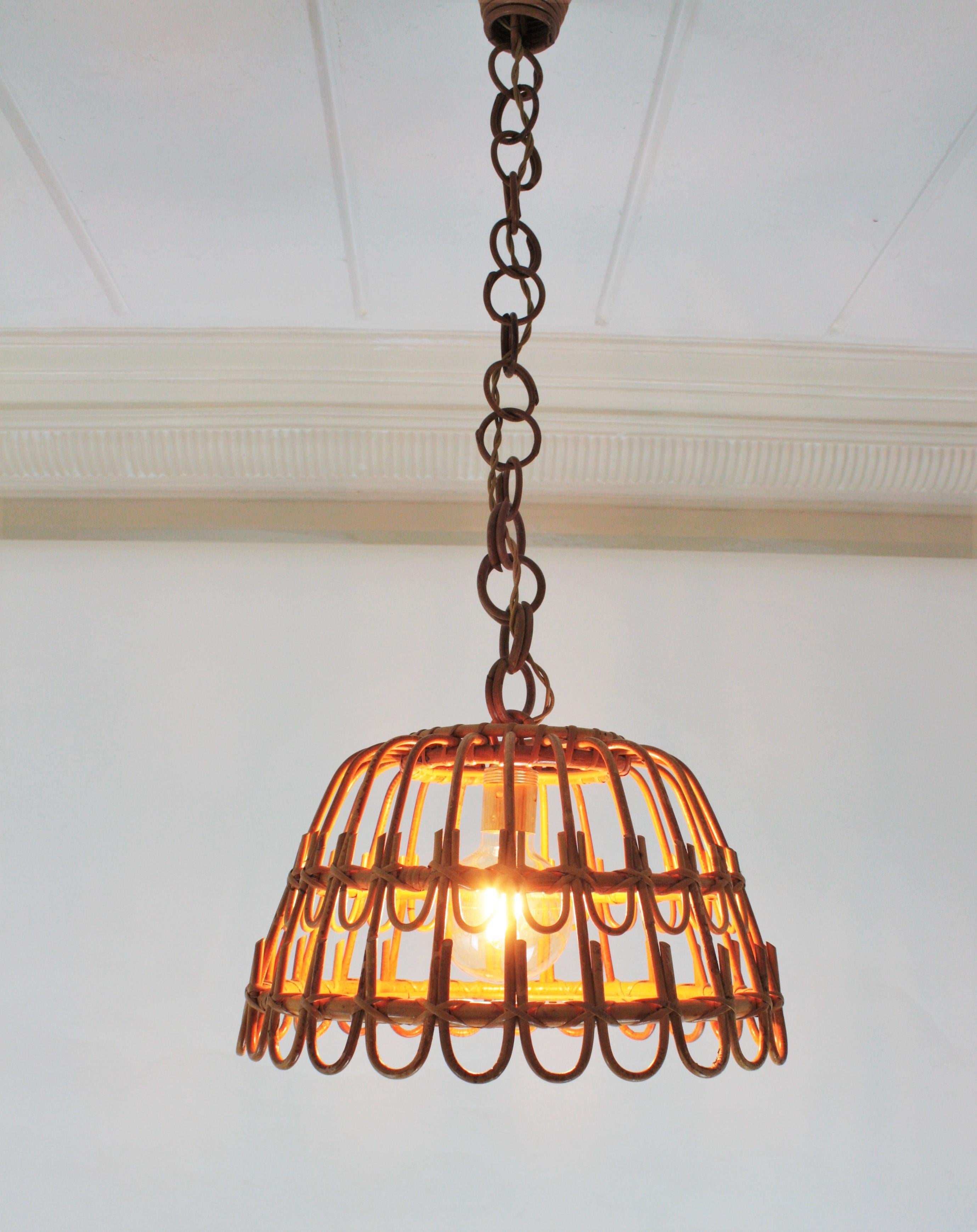 Spanish Rattan Bell Pendant or Hanging Light, 1960s 10