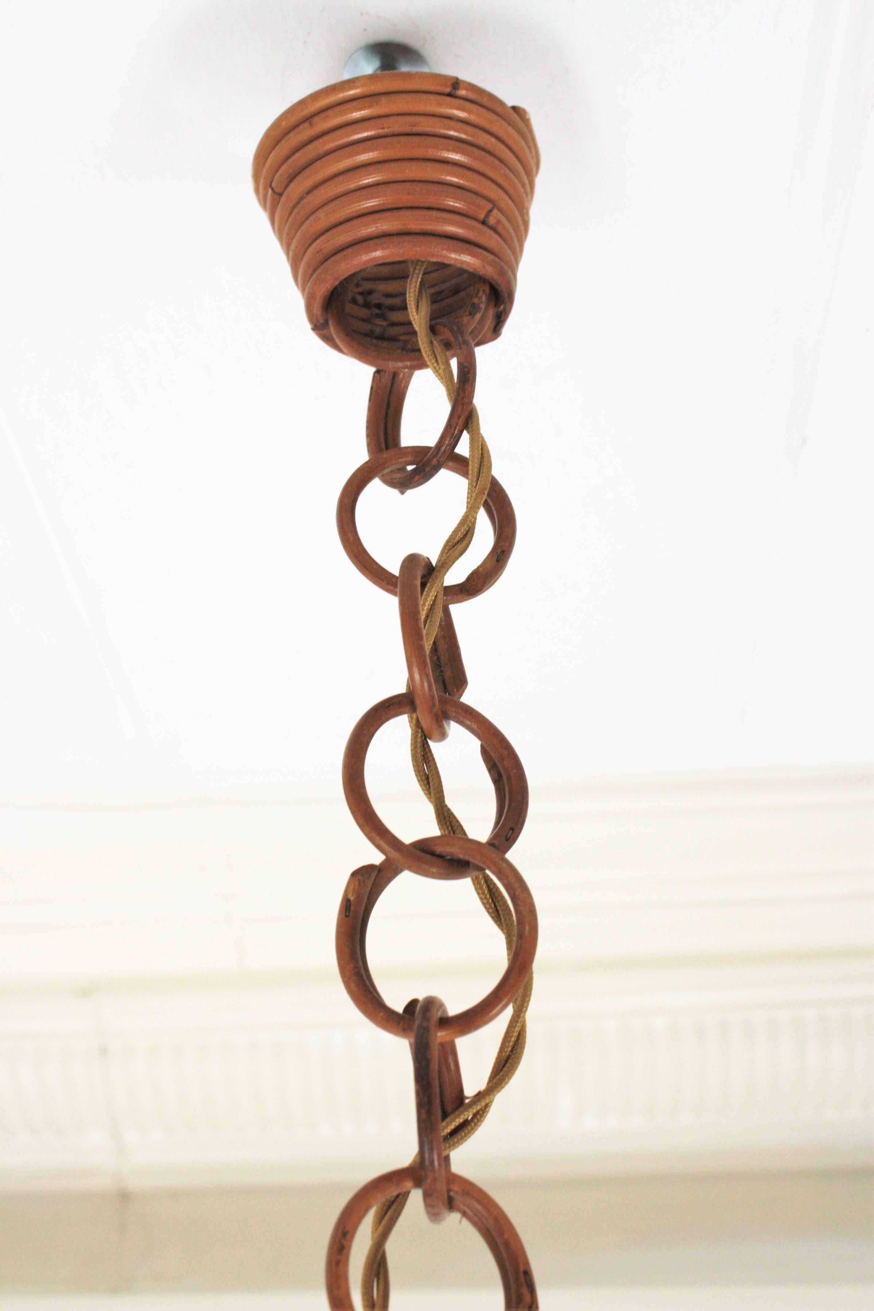 Spanish Rattan Bell Pendant or Hanging Light, 1960s 11