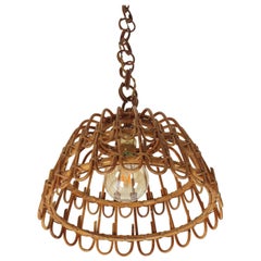 Spanish Rattan Bell Pendant or Hanging Light, 1960s