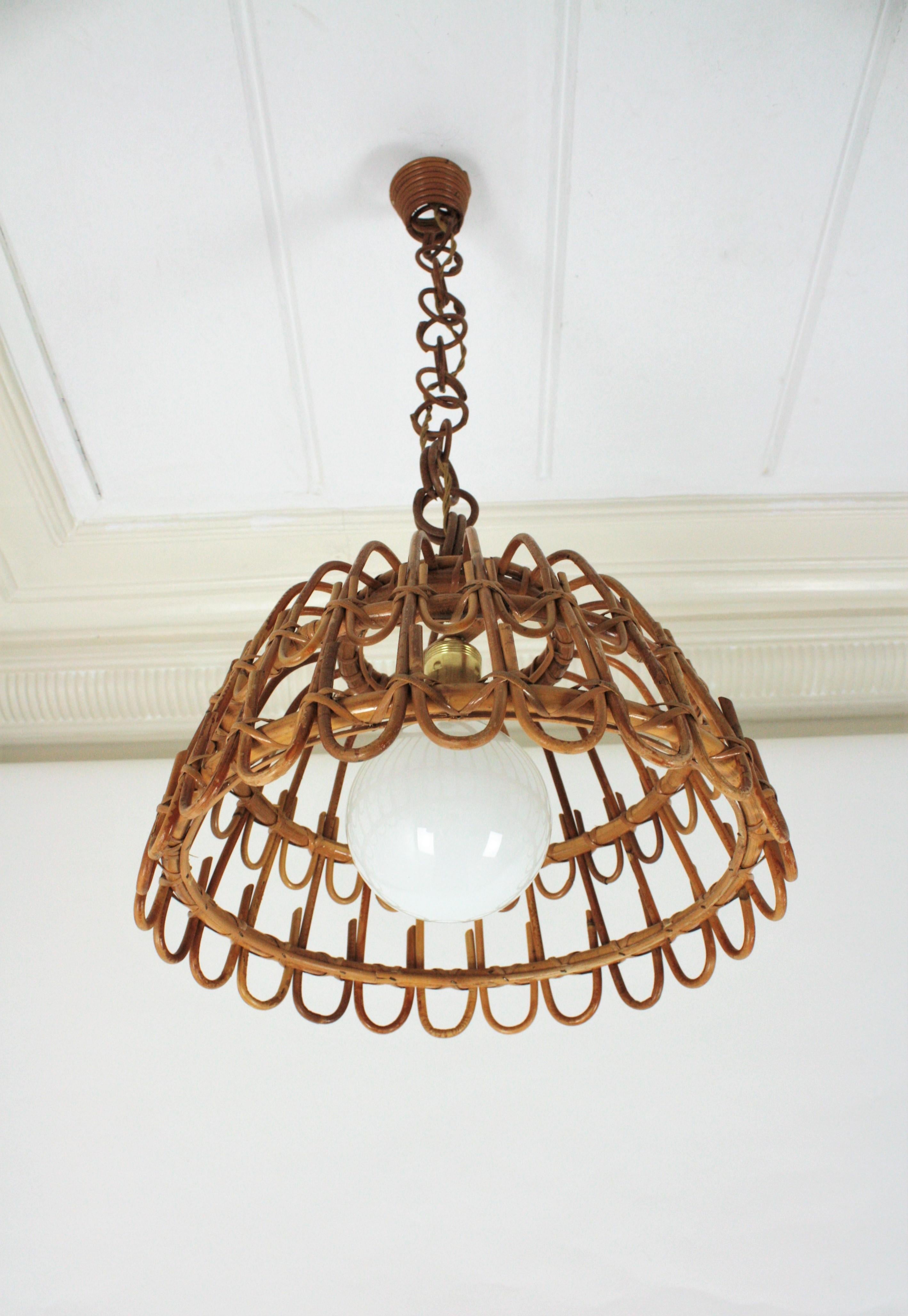 Spanish Rattan Bell Pendant or Hanging Light, 1960s 1